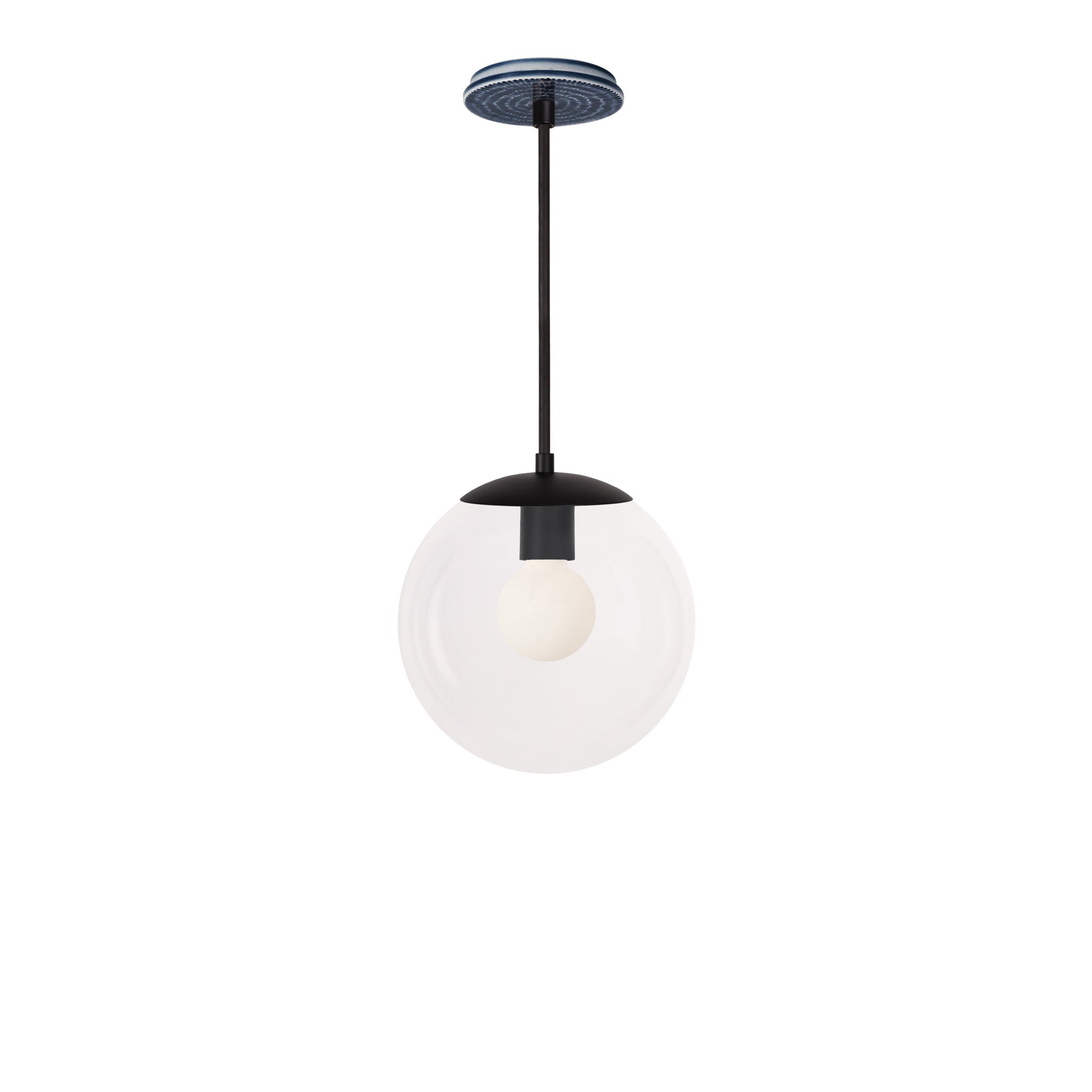 Alto Rod 10” Clear shown in Matte Black with an Indigo Blue Sunflower Ceramic Canopy