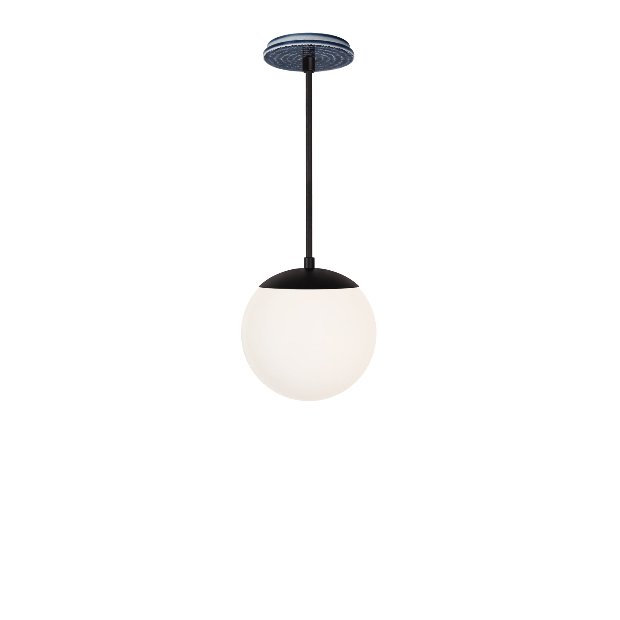 Alto Rod 8” Opal shown in Matte Black with an Indigo Blue Sunflower Ceramic Canopy