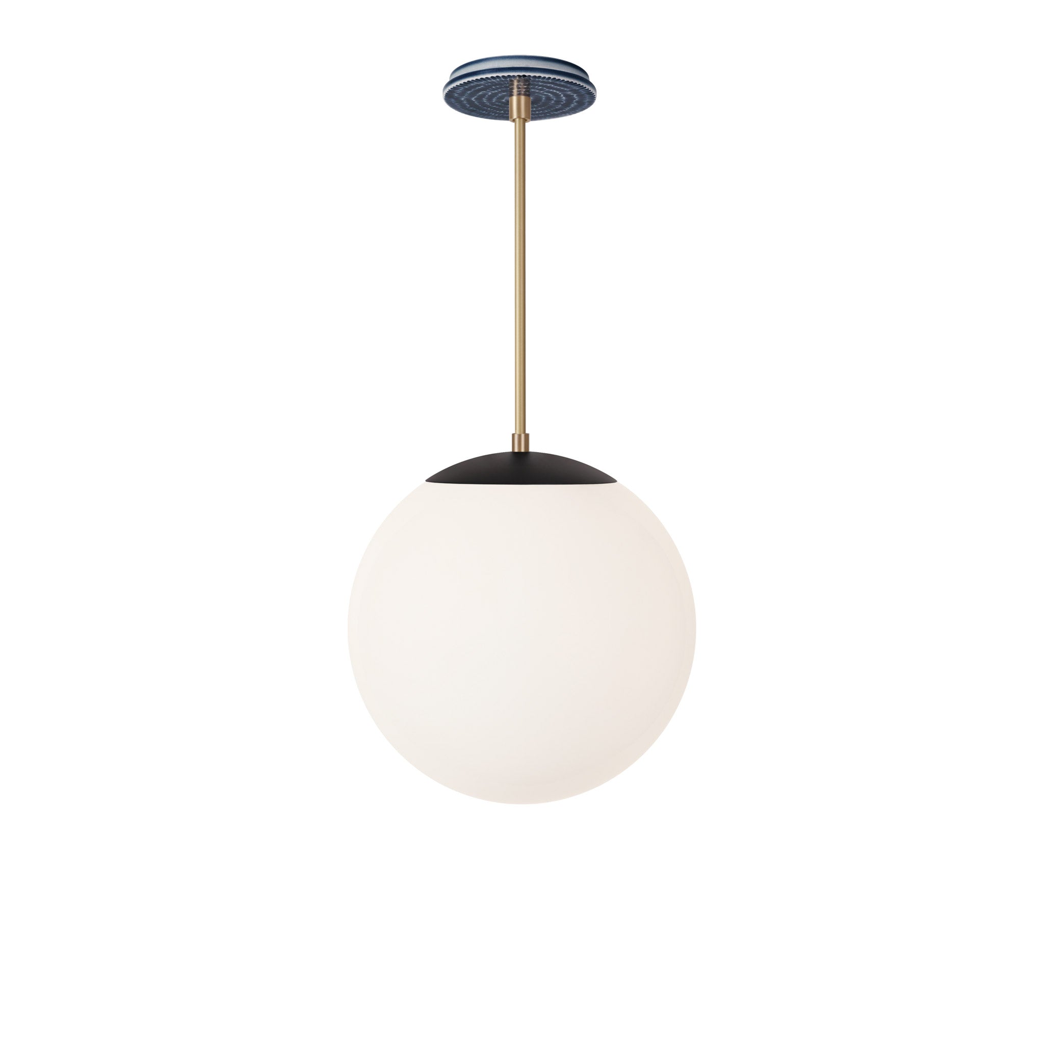 Alto Rod 12” Opal shown in Matte Black with Brass and an Indigo Blue Sunflower Ceramic Canopy