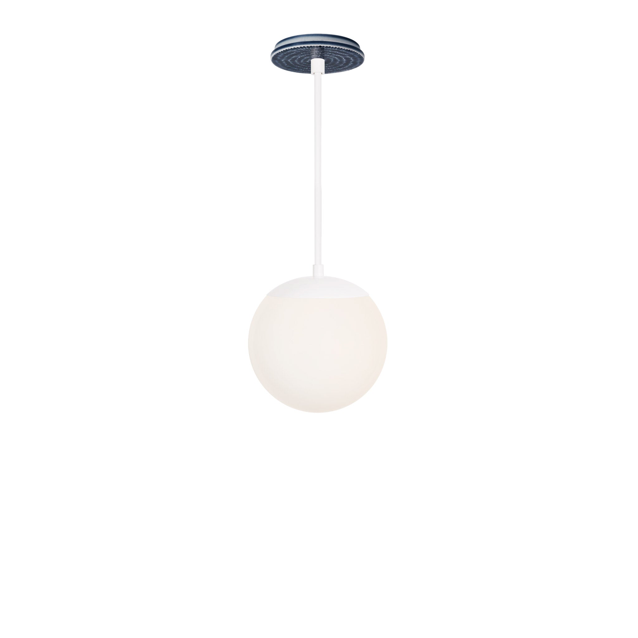 Alto Rod 8” Opal shown in White with an Indigo Blue Sunflower Ceramic Canopy