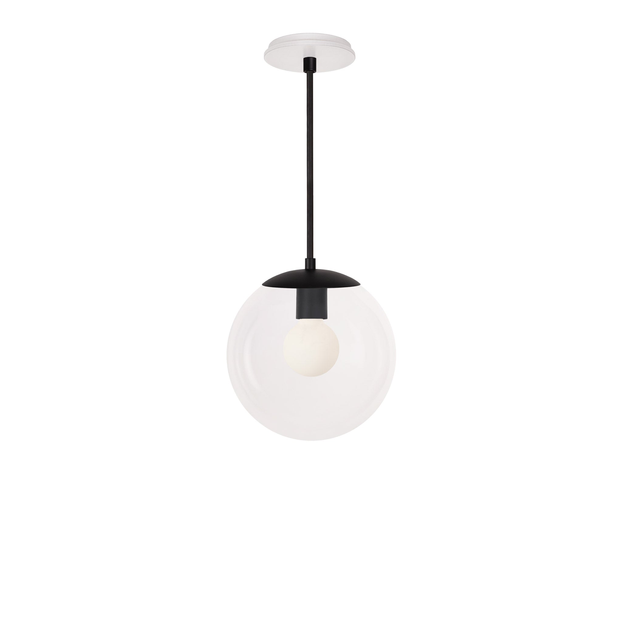 Alto Rod 10” Clear shown in Matte Black with a Brownstone White Swift Ceramic Canopy