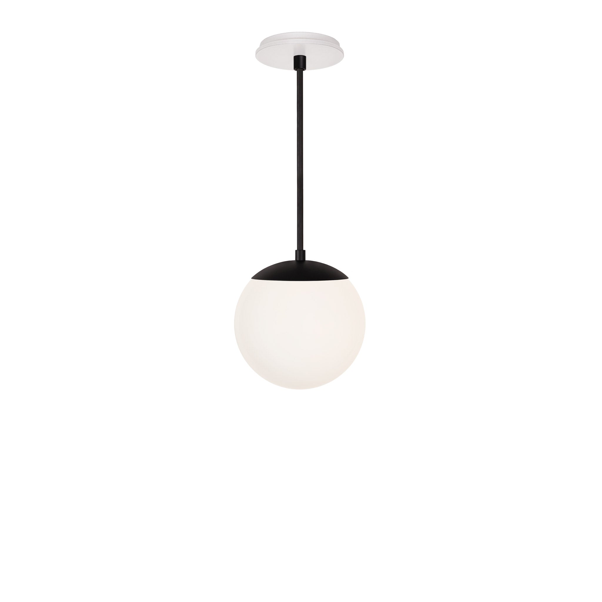Alto Rod 8” Opal shown in Matte Black with a Brownstone White Swift Ceramic Canopy