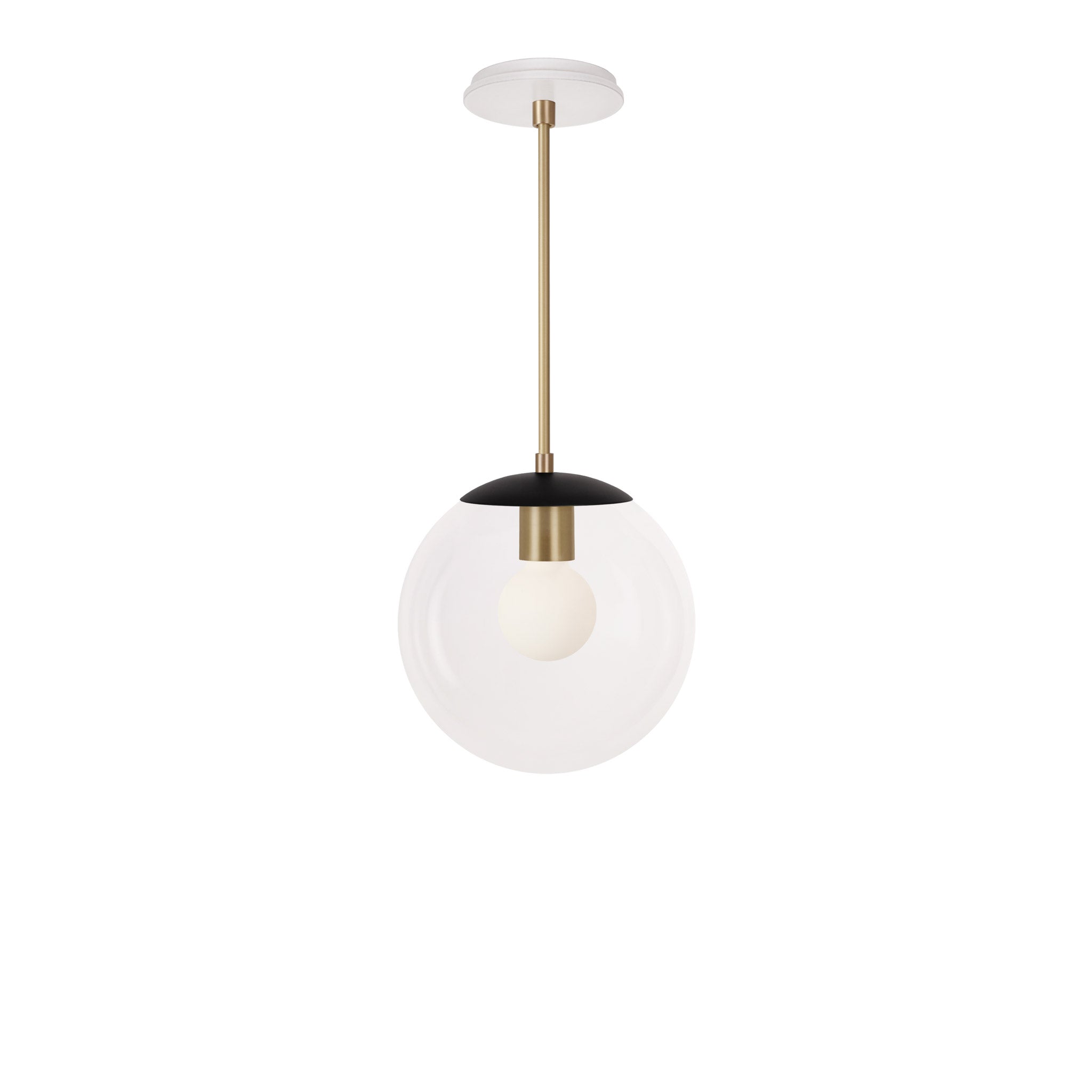 Alto Rod 10” Clear shown in Matte Black with Brass and a Brownstone White Swift Ceramic Canopy