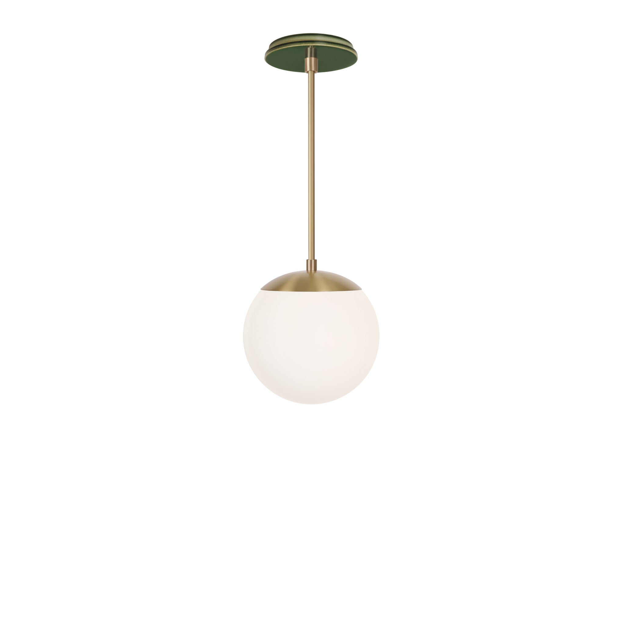 Alto Rod 8” Opal shown in Brass with a Forest Green Swift Ceramic Canopy
