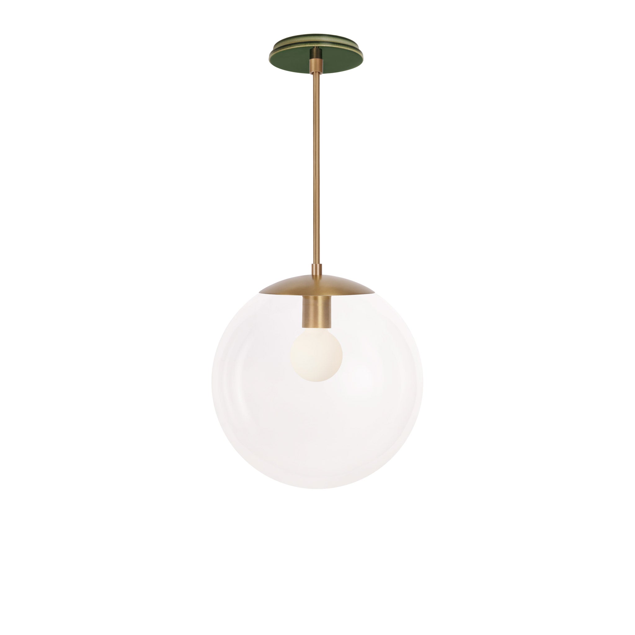 Alto Rod 12” Clear shown in Heirloom Brass with a Forest Green Swift Ceramic Canopy