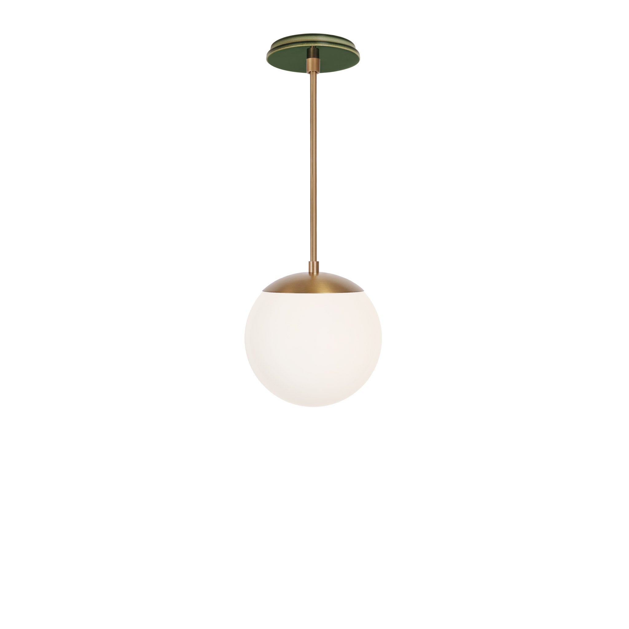 Alto Rod 8” Opal shown in Heirloom Brass with a Forest Green Swift Ceramic Canopy