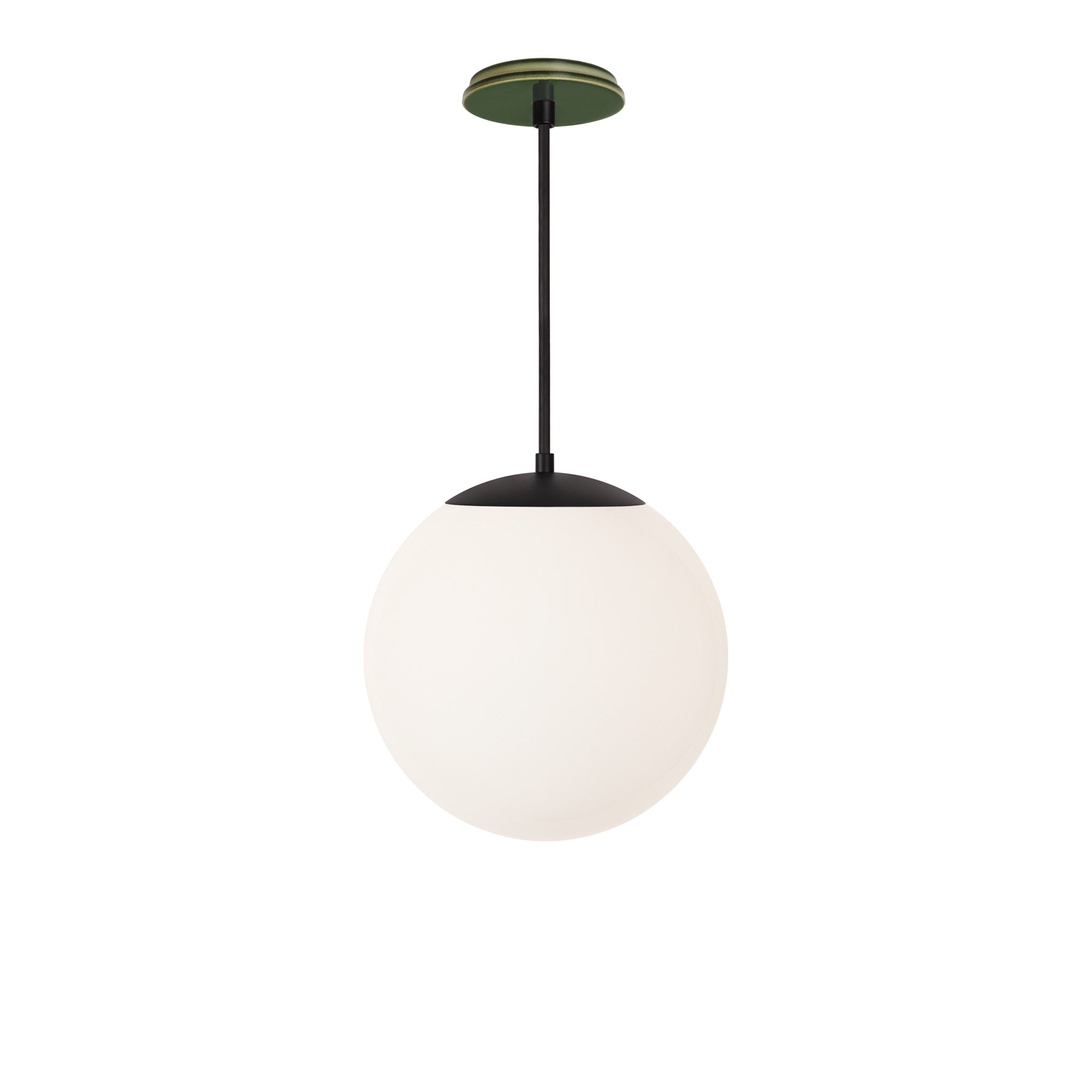 Alto Rod 12” Opal shown in Matte Black with a Forest Green Swift Ceramic Canopy
