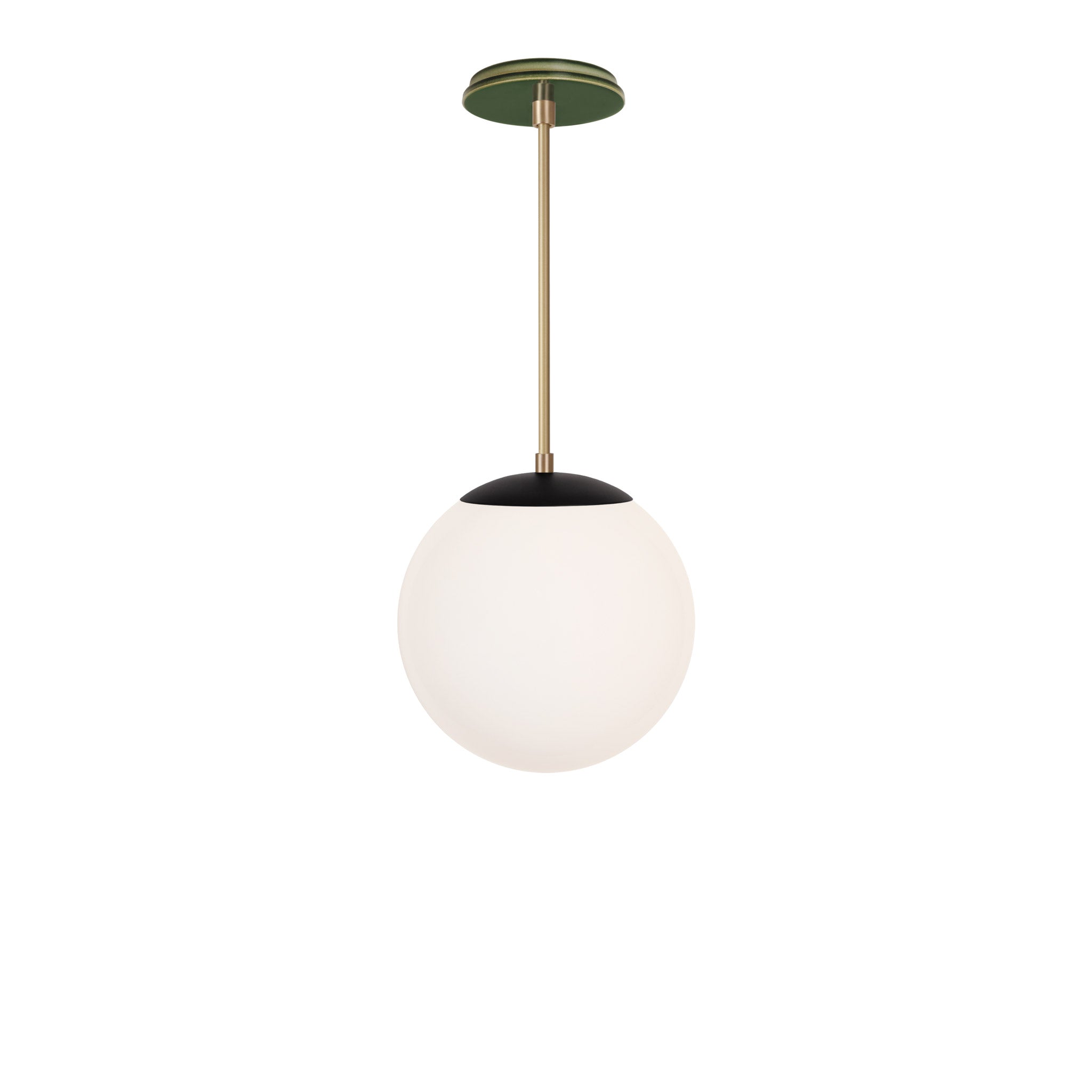 Alto Rod 10” Opal shown in Matte Black with Brass and a Forest Green Swift Ceramic Canopy