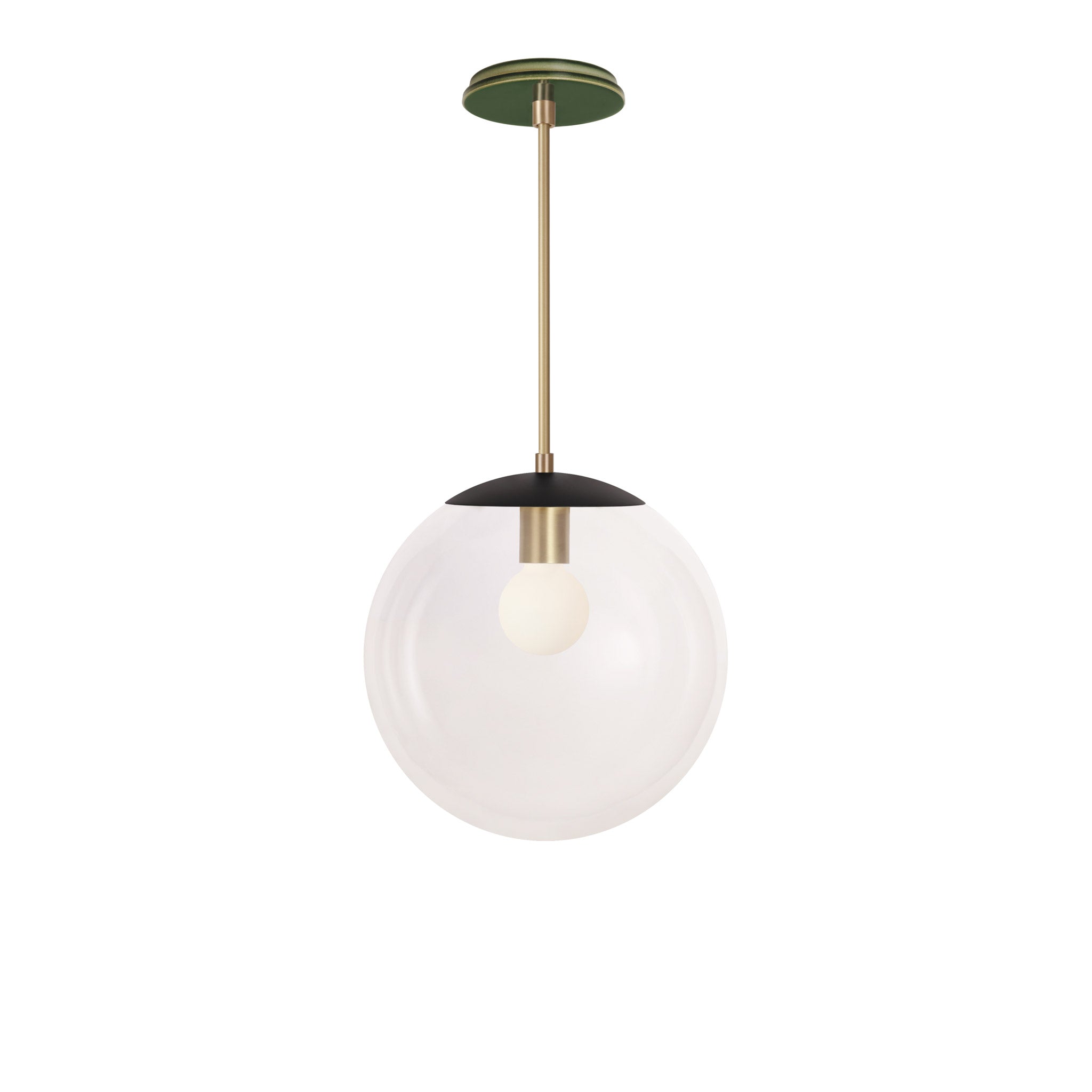 Alto Rod 12” Clear shown in Matte Black with Brass and a Forest Green Swift Ceramic Canopy