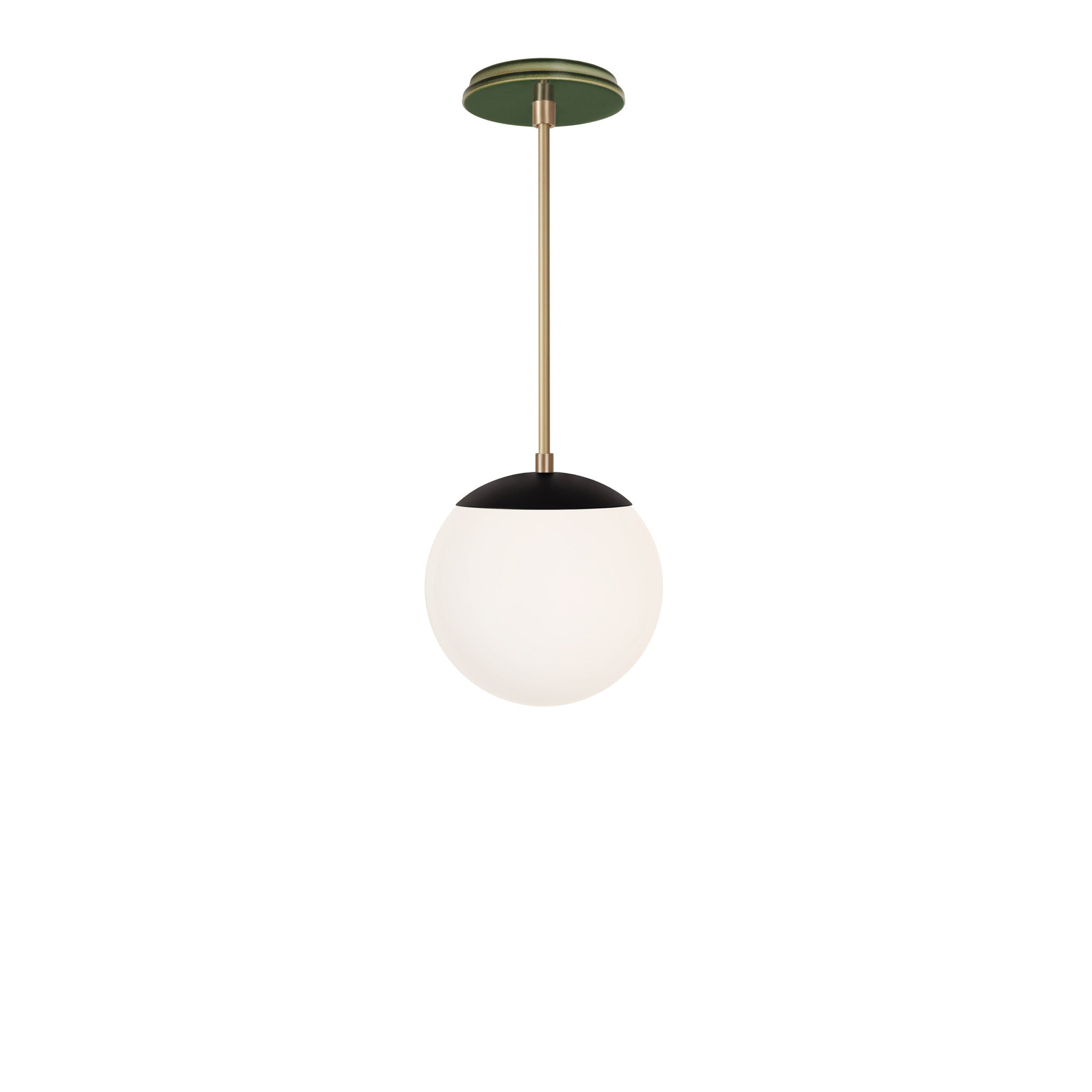 Alto Rod 8” Opal shown in Matte Black with Brass and a Forest Green Swift Ceramic Canopy