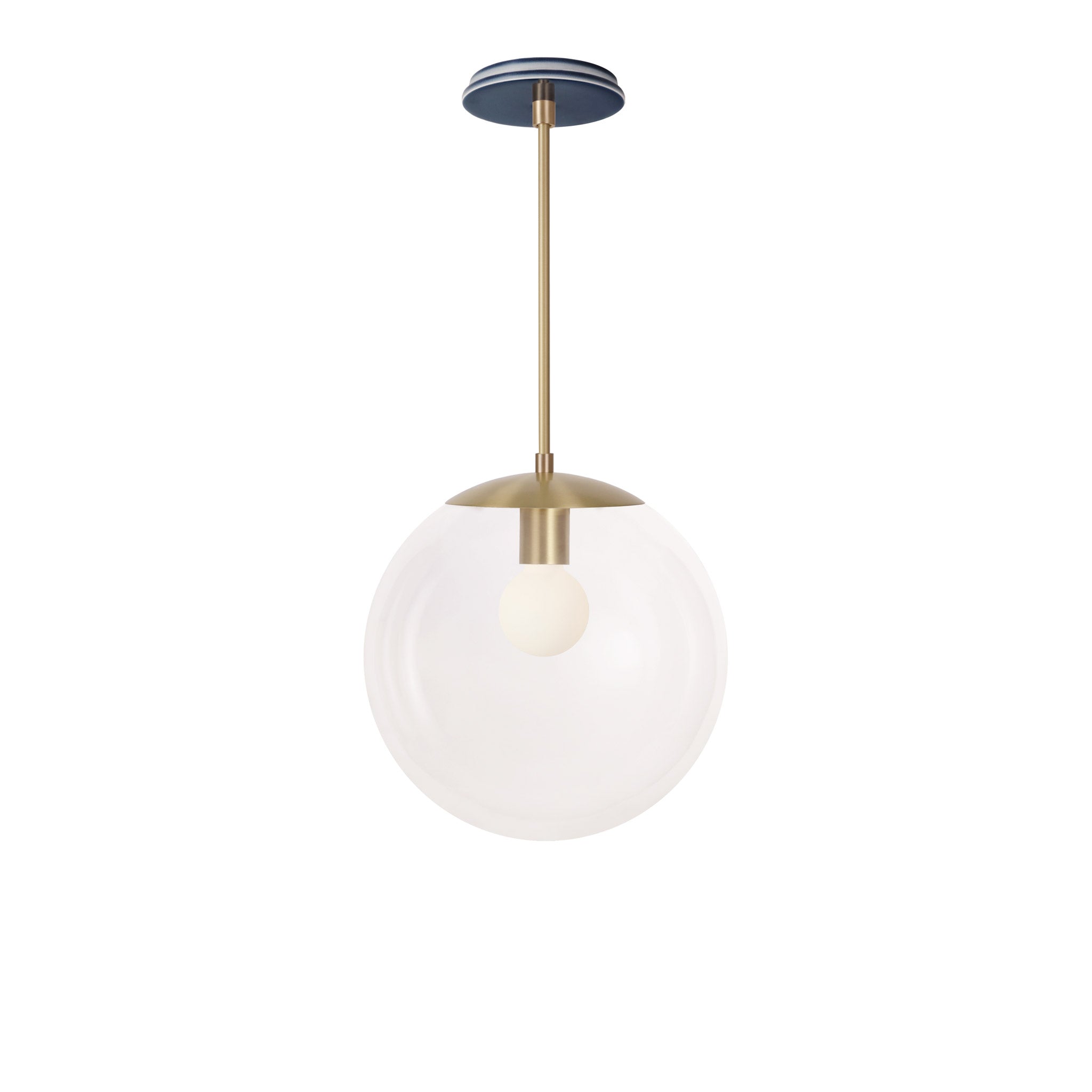 Alto Rod 12” Clear shown in Brass with an Indigo Blue Swift Ceramic Canopy