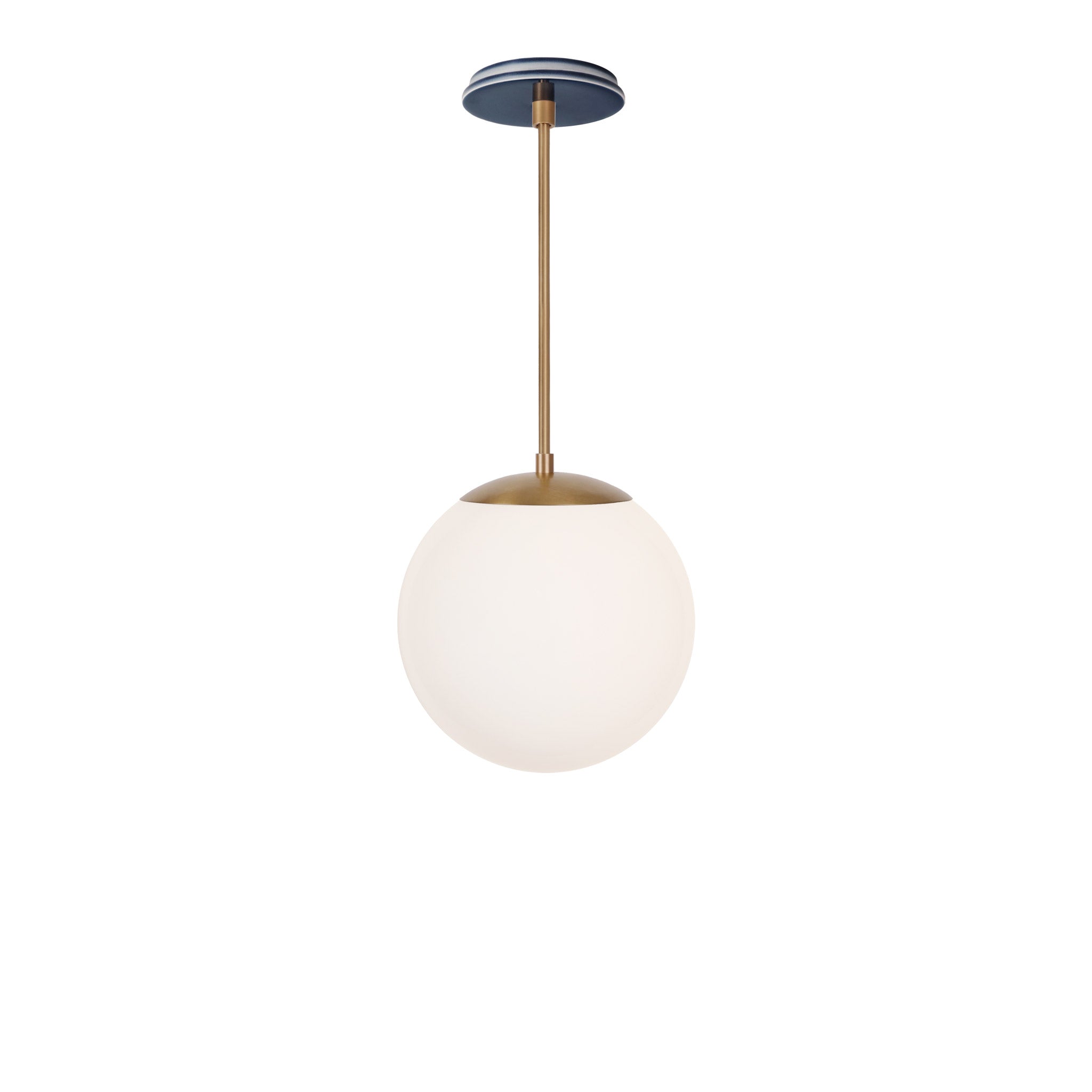 Alto Rod 10” Opal shown in Heirloom Brass with an Indigo Blue Swift Ceramic Canopy