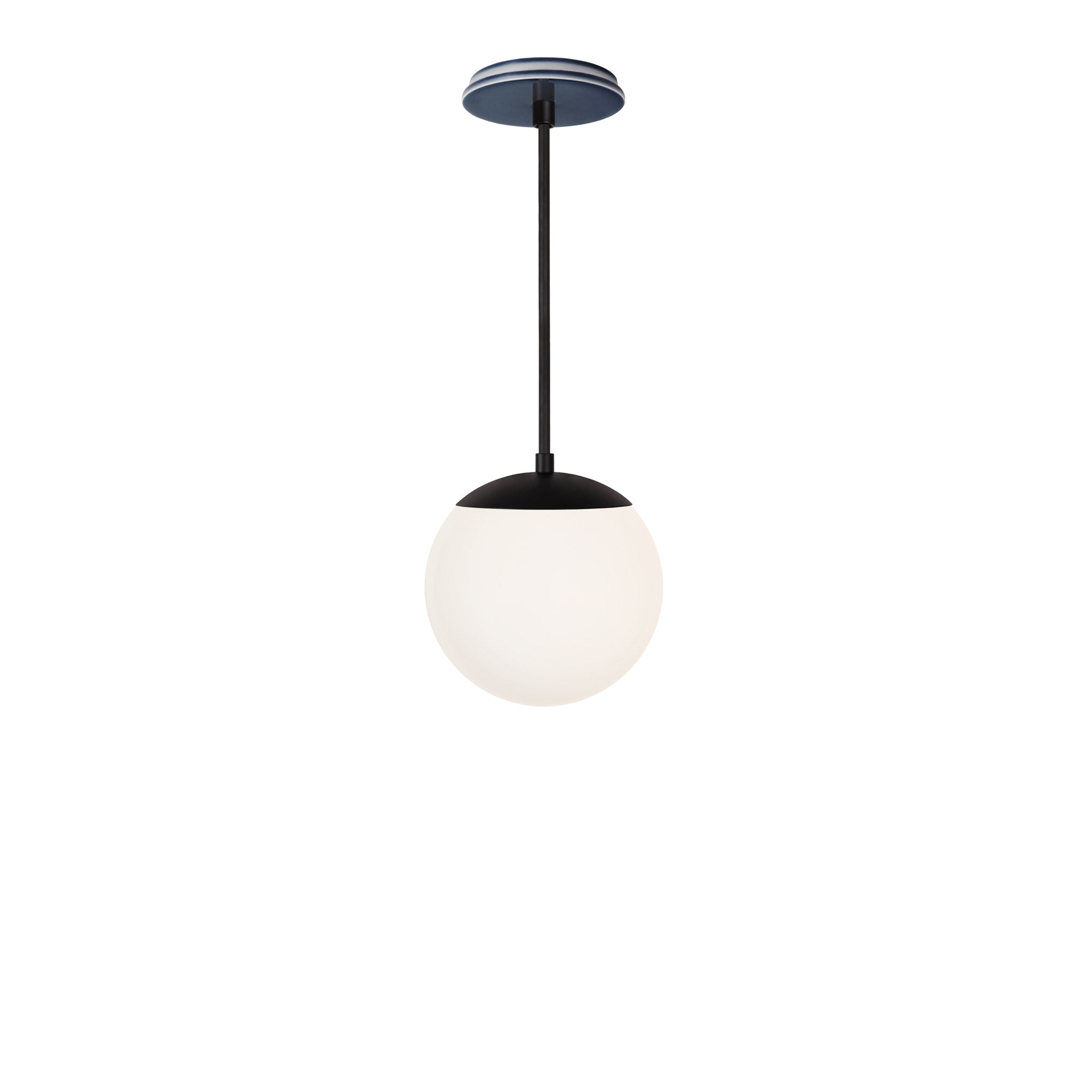 Alto Rod 8” Opal shown in Matte Black with an Indigo Blue Swift Ceramic Canopy