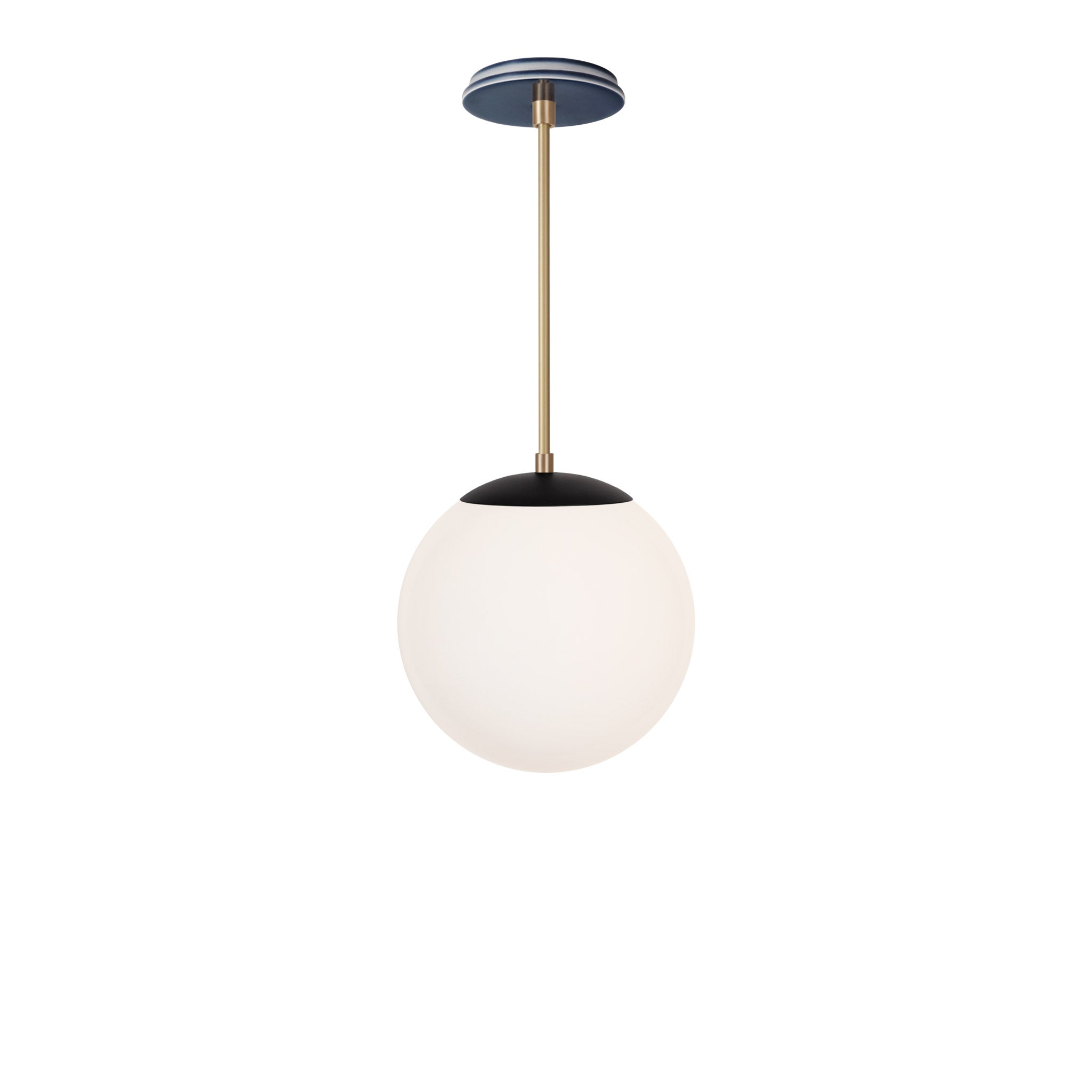 Alto Rod 10” Opal shown in Matte Black with Brass and an Indigo Blue Swift Ceramic Canopy