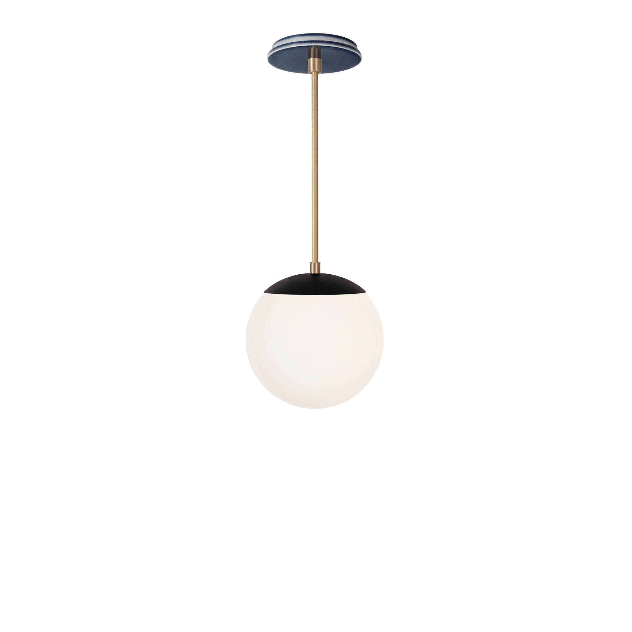 Alto Rod 8” Opal shown in Matte Black with Brass and an Indigo Blue Swift Ceramic Canopy