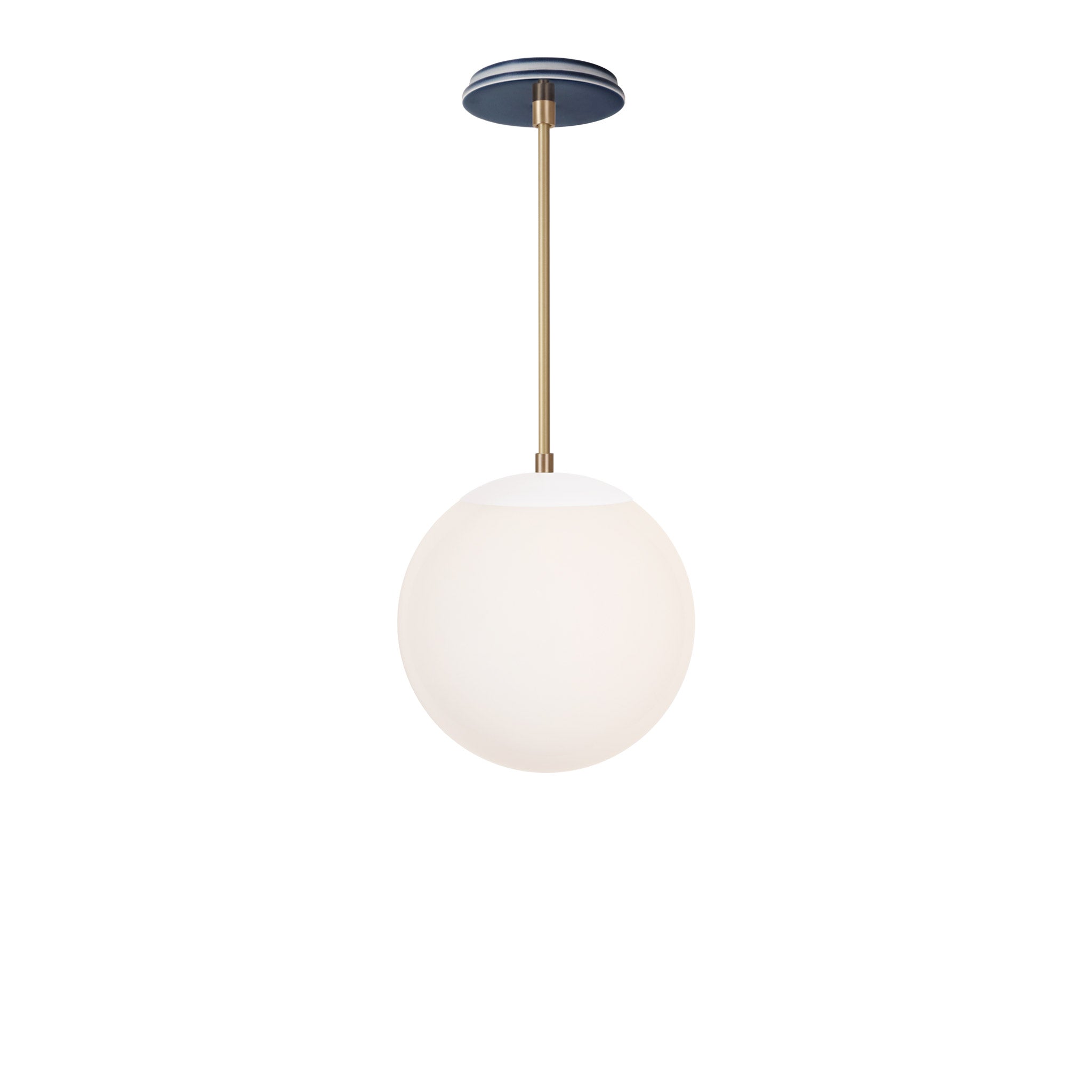 Alto Rod 10” Opal shown in White with Brass and an Indigo Blue Swift Ceramic Canopy