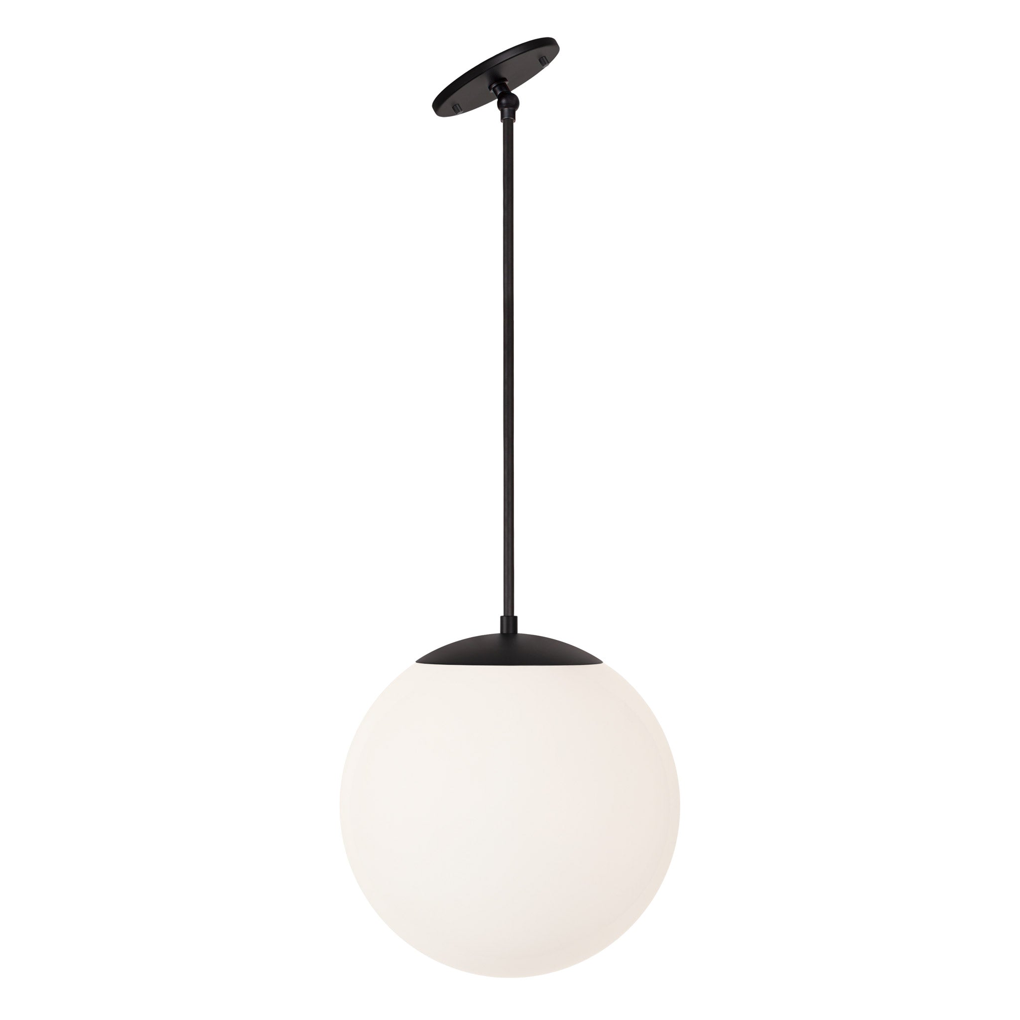 Alto Rod 12" for Vaulted Ceiling shown in Matte Black with an Opal 12" Globe
