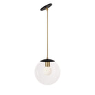 Alto Rod 10" for Vaulted Ceiling shown in Matte Black with Brass and a Clear 10" Globe