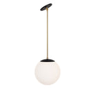 Alto Rod 10" for Vaulted Ceiling shown in Matte Black with Brass and an Opal 10" Globe