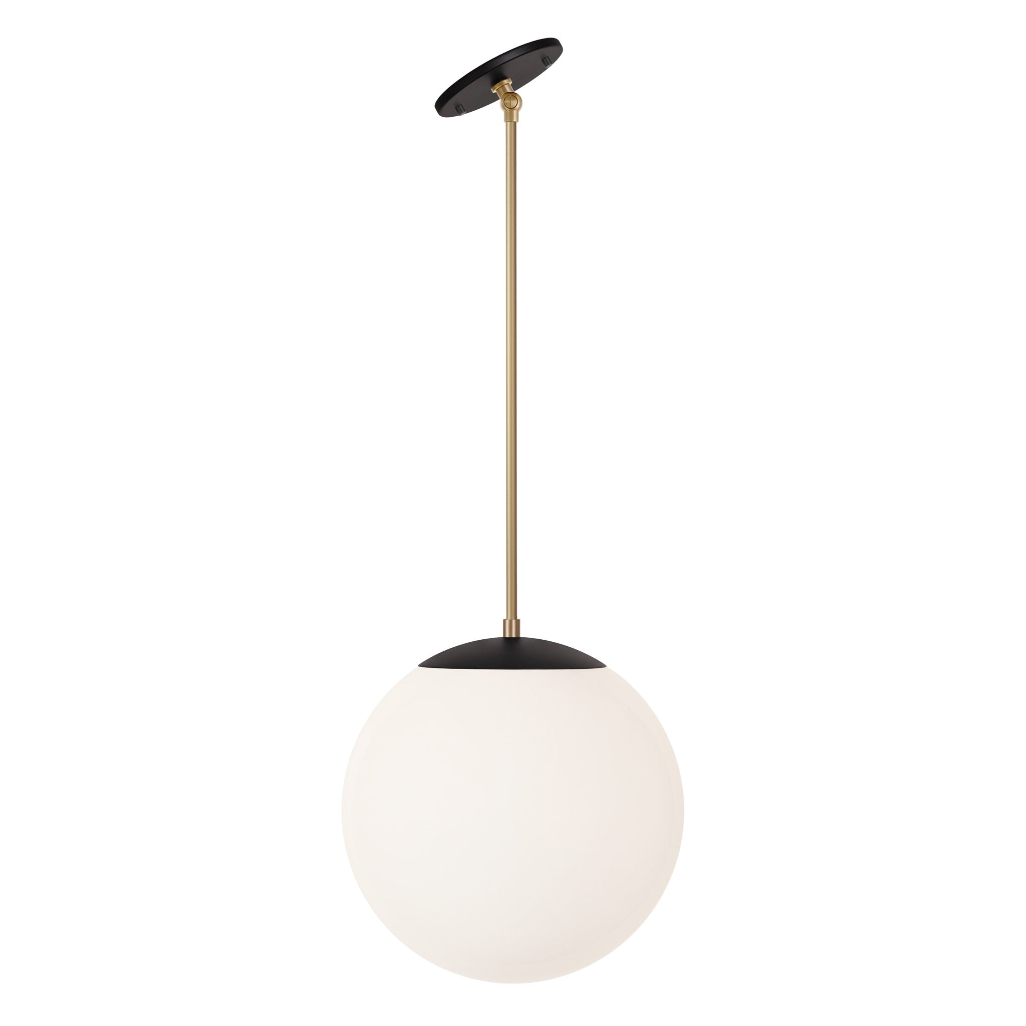 Alto Rod 12" for Vaulted Ceiling shown in Matte Black with Brass and an Opal 12" Globe