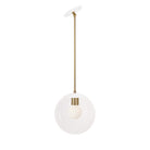 Alto Rod 10" for Vaulted Ceiling shown in White with Brass and a Clear 10" Globe