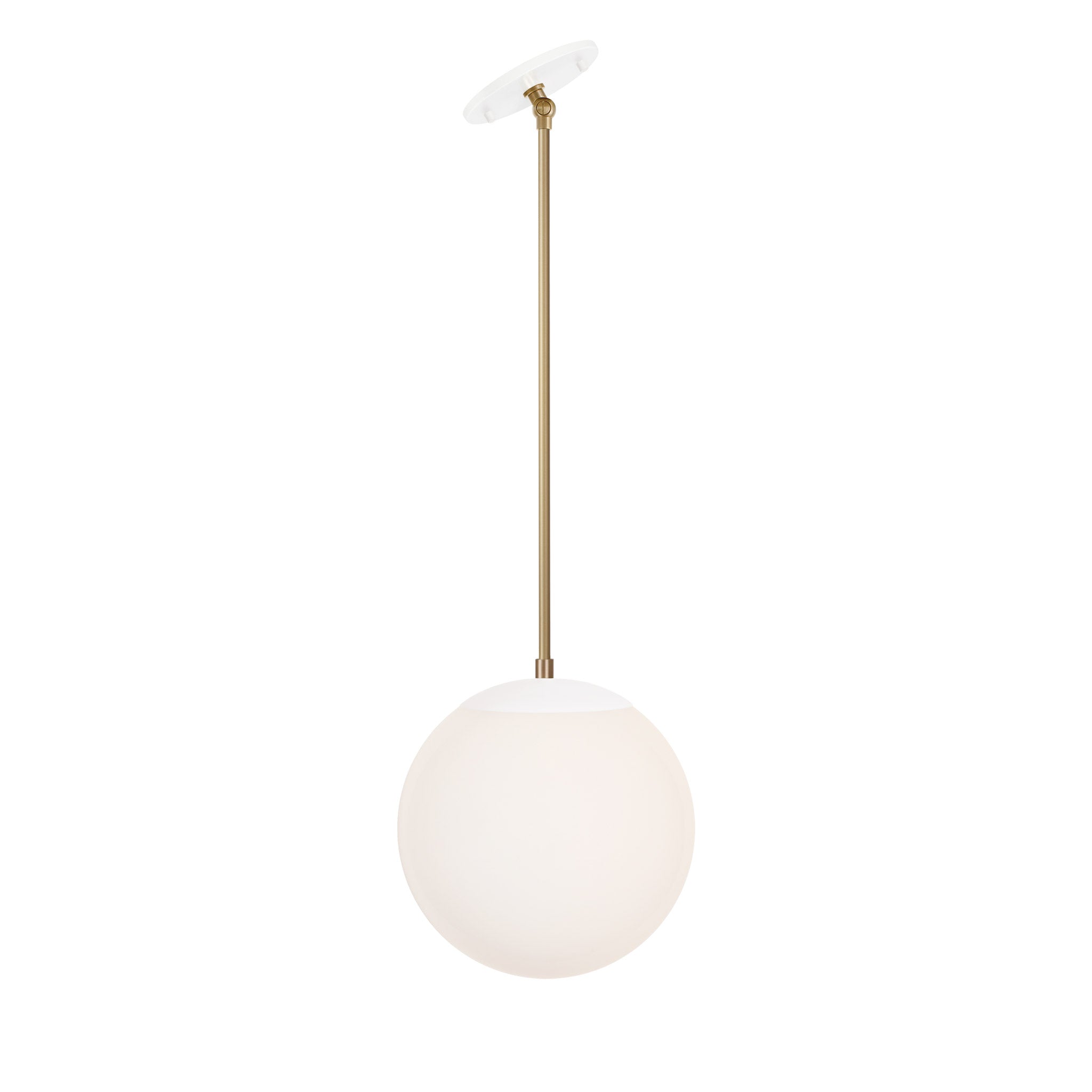 Alto Rod 10" for Vaulted Ceiling shown in White with Brass and an Opal 10" Globe