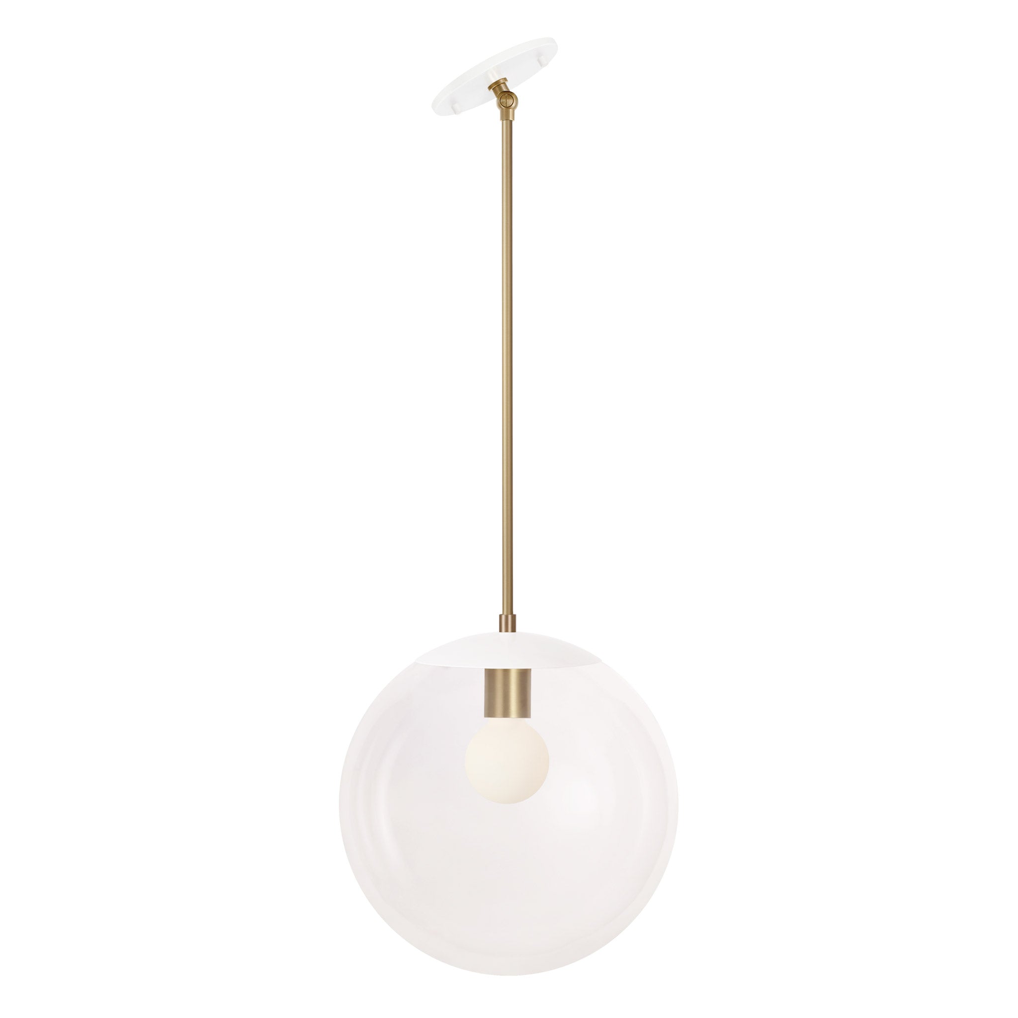 Alto Rod 12" for Vaulted Ceiling shown in White with Brass and a Clear 12" Globe