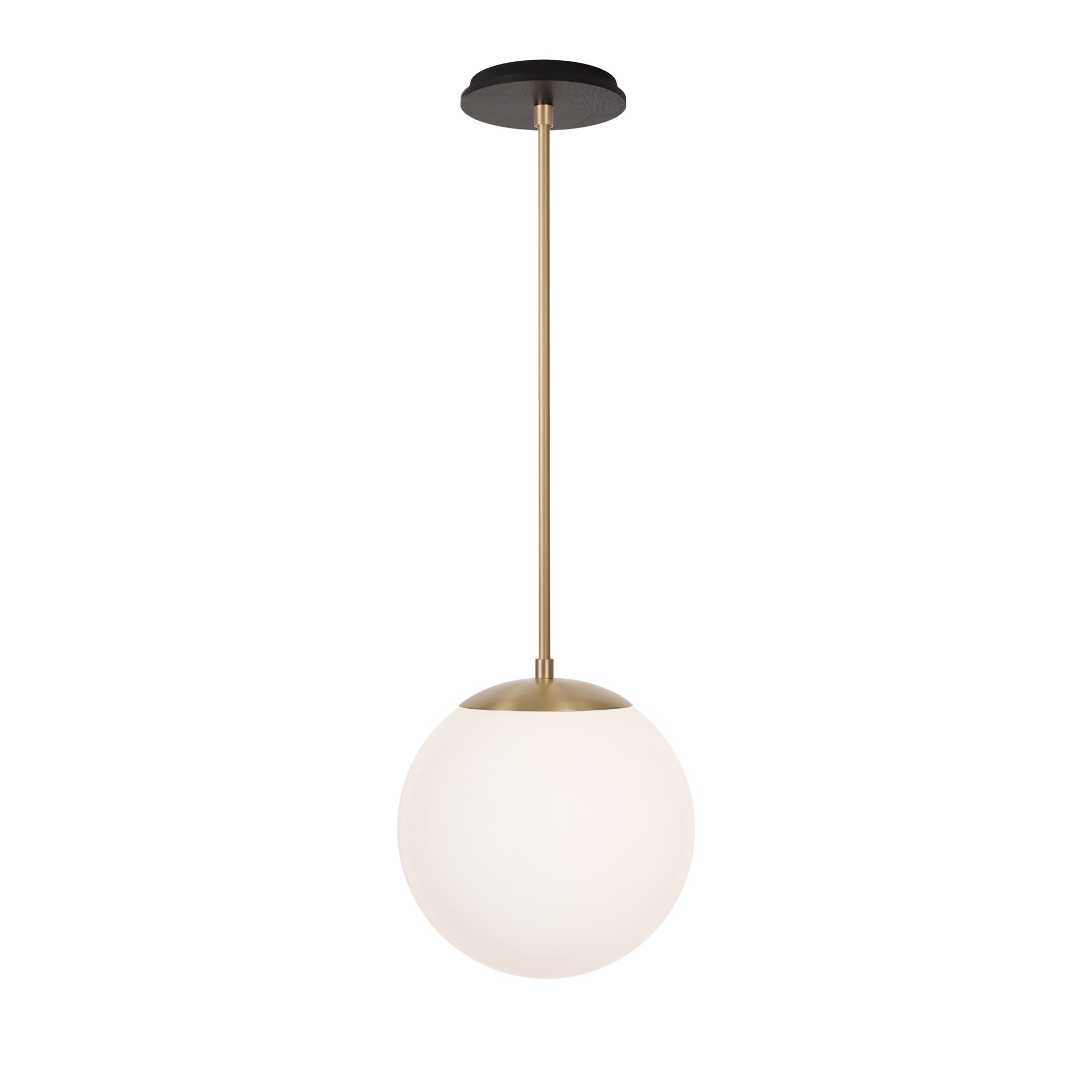 Alto Rod 10” Opal shown in Brass with a Black Stained Wood Canopy