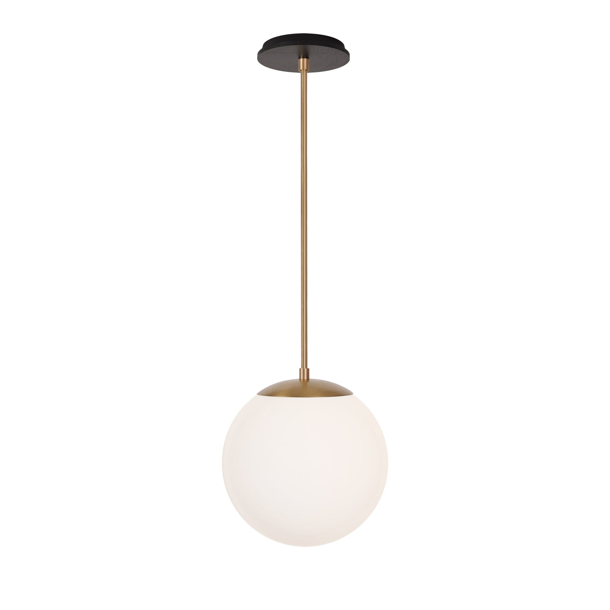 Alto Rod 10” Opal shown in Heirloom Brass with a Black Stained Wood Canopy