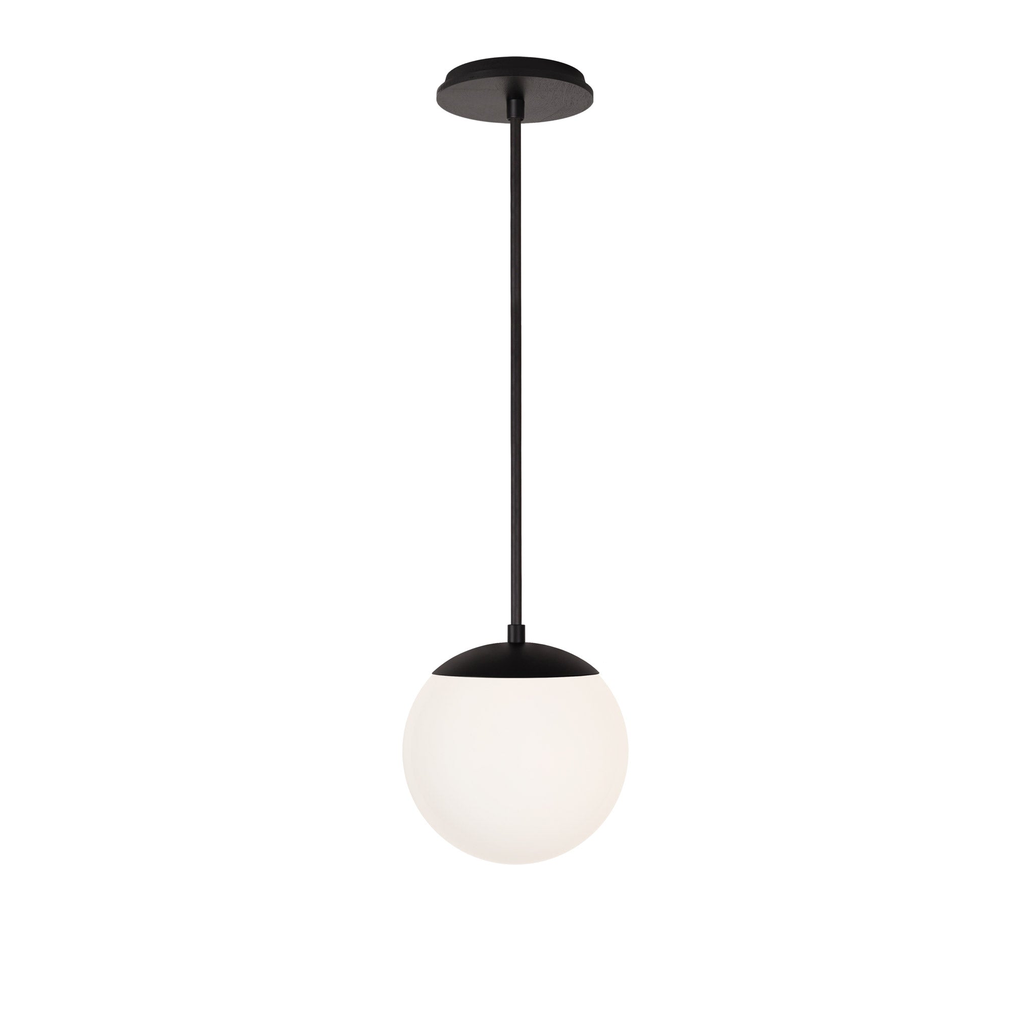 Alto Rod 8” Opal shown in Matte Black with a Black Stained Wood Canopy