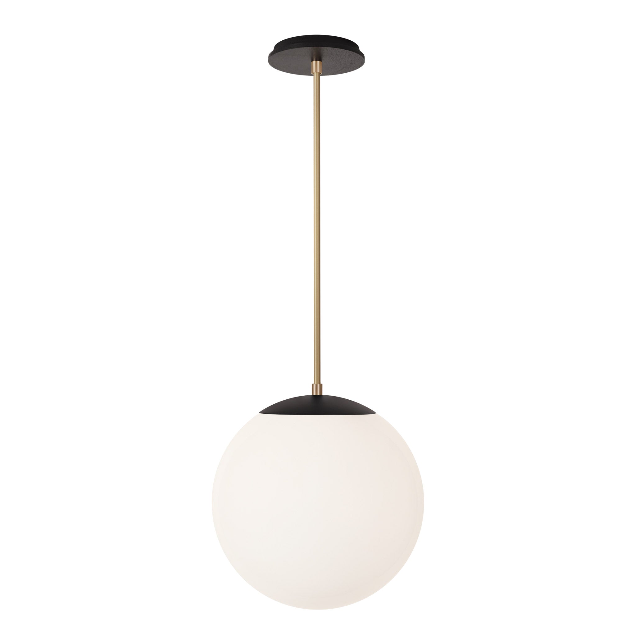Alto Rod 12” Opal shown in Matte Black with Brass and a Black Stained Wood Canopy