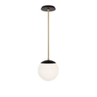 Alto Rod 8” Opal shown in Matte Black with Brass and a Black Stained Wood Canopy