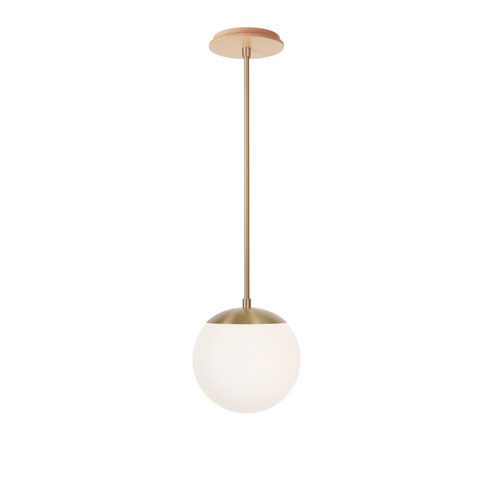 Alto Rod 8” Opal shown in Brass with a Maple Wood Canopy