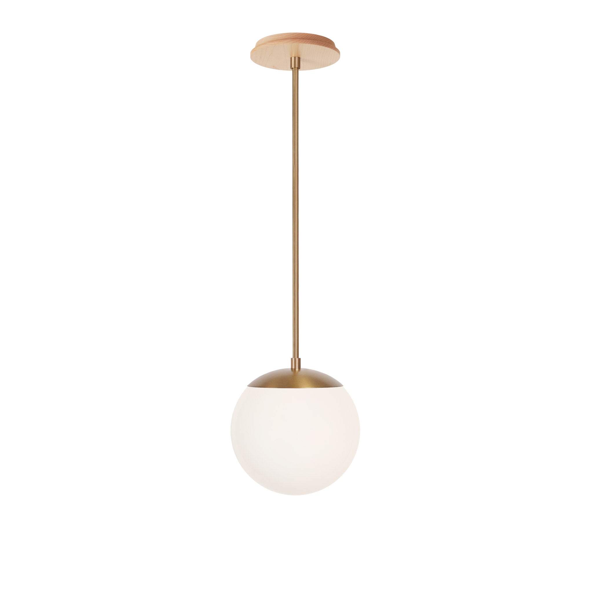Alto Rod 8” Opal shown in Heirloom Brass with a Maple Wood Canopy