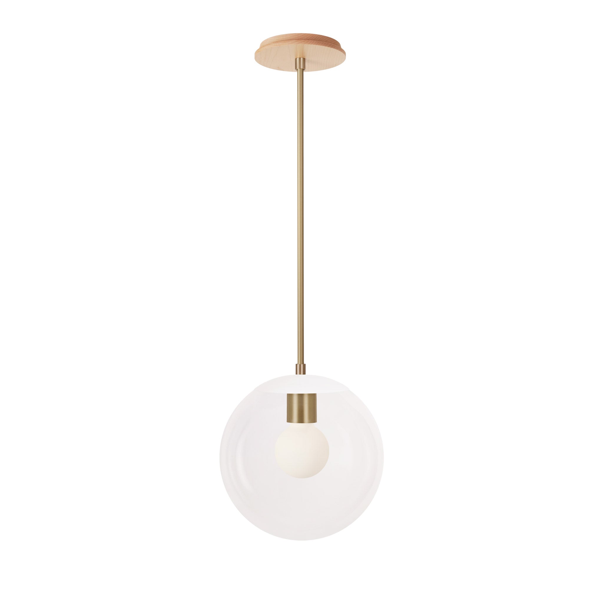 Alto Rod 10” Clear shown in White with Brass and a Maple Wood Canopy