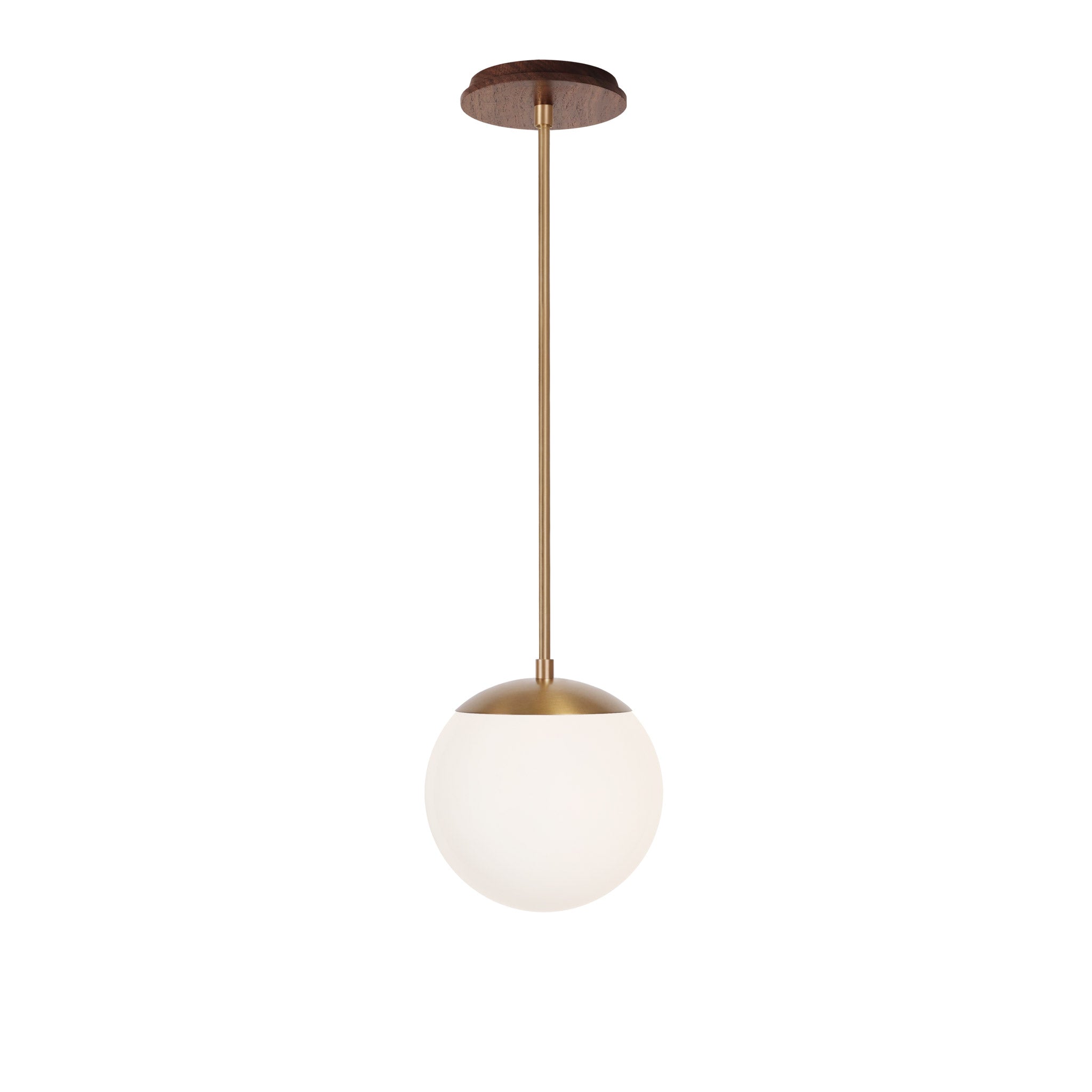Alto Rod 8” Opal shown in Heirloom Brass with a Walnut Wood Canopy