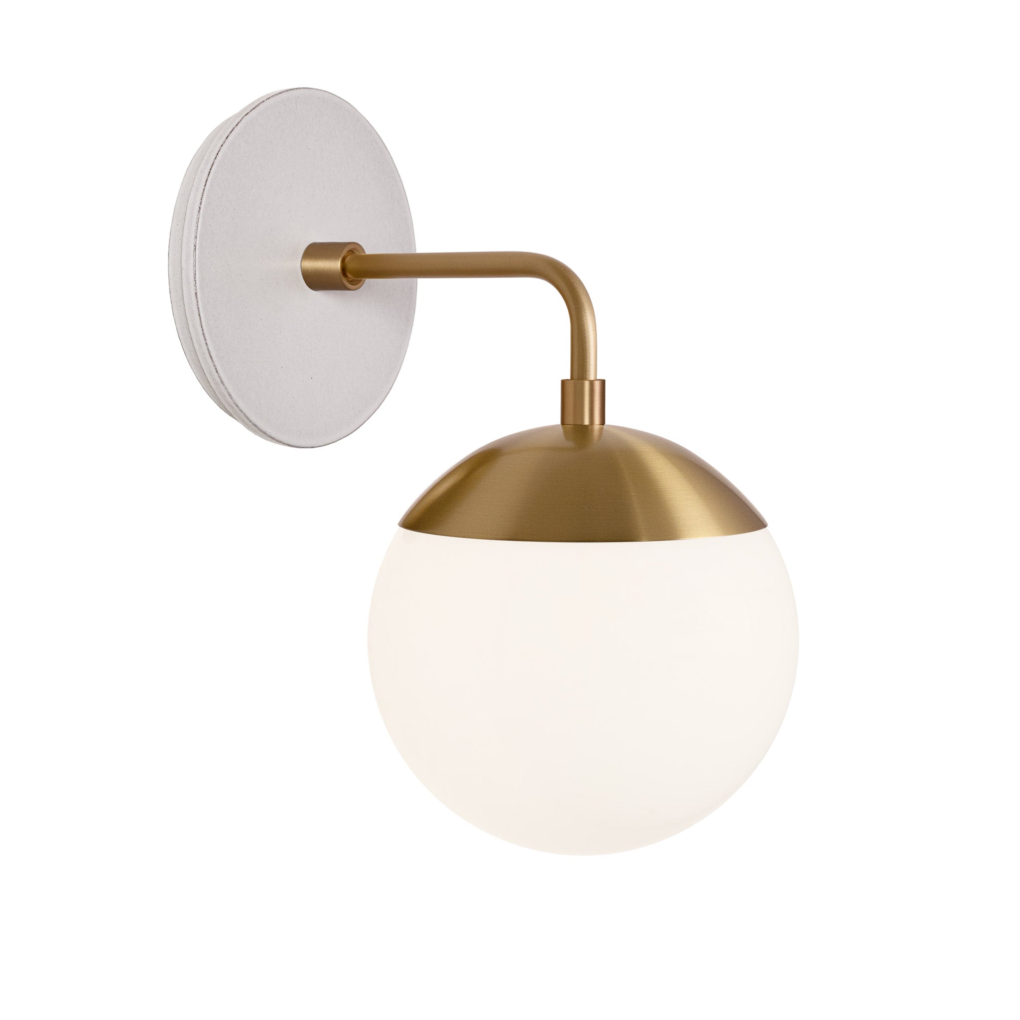 Alto Sconce 6” shown in Heirloom Brass with a Brownstone White Swift Ceramic Canopy