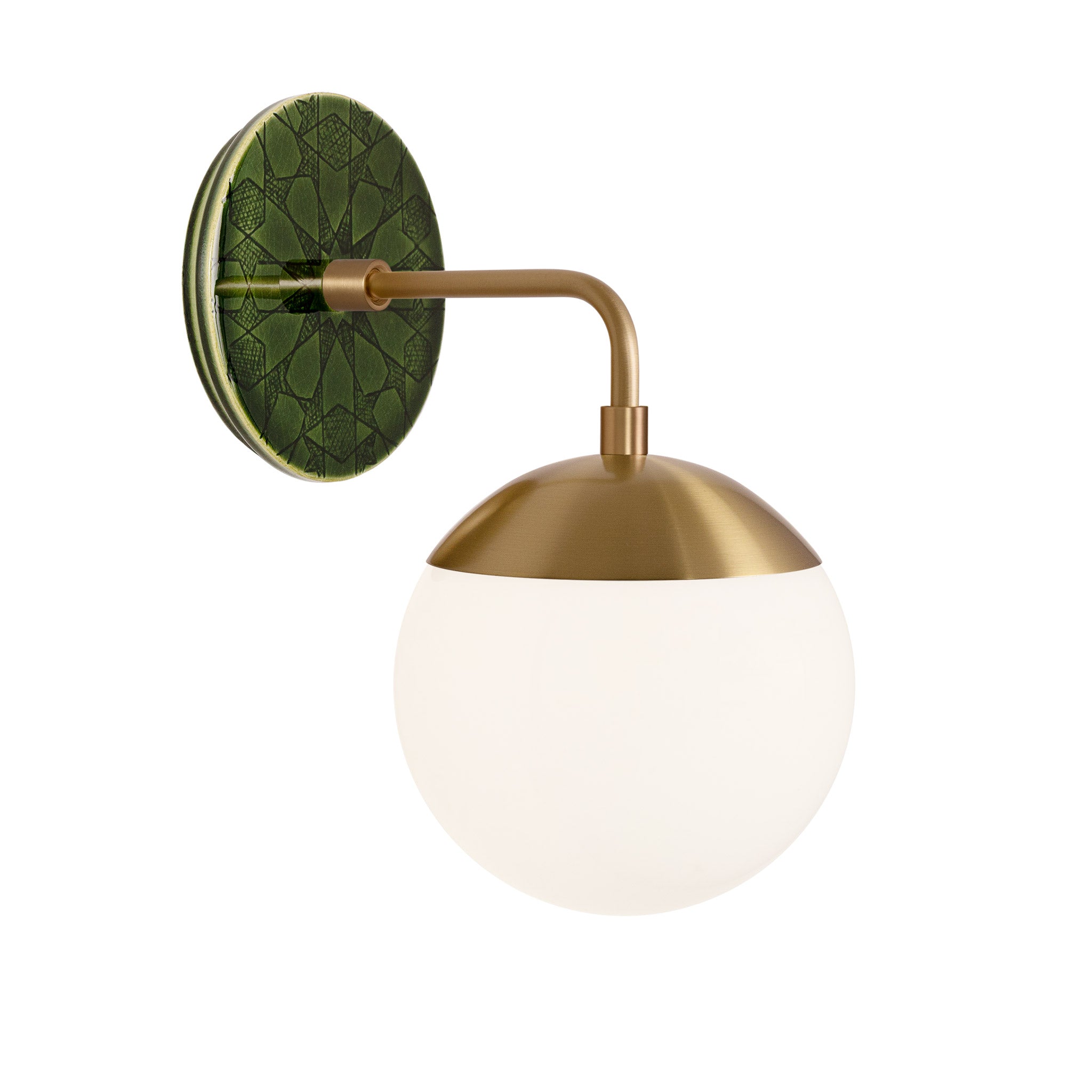 Alto Sconce 6” shown in Heirloom Brass with a Forest Green Star Ceramic Canopy