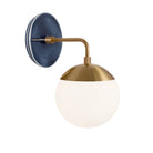 Alto Sconce 6” shown in Heirloom Brass with an Indigo Blue Swift Ceramic Canopy
