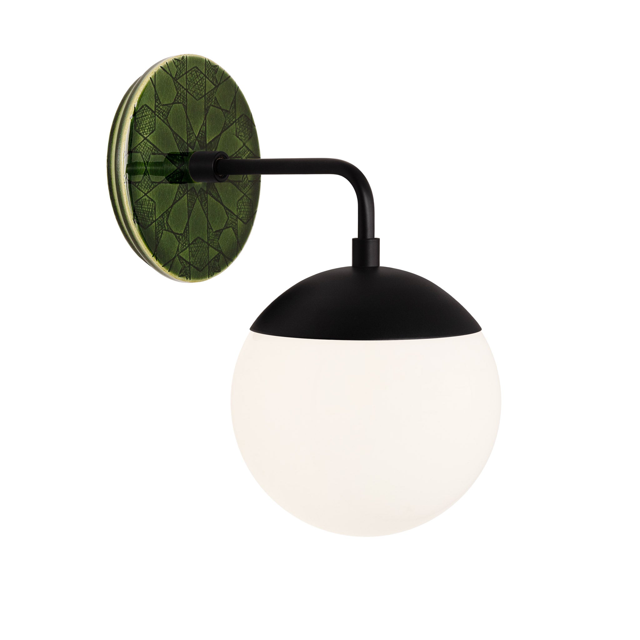 Alto Sconce 6” shown in Matte Black with a Forest Green Star Ceramic Canopy