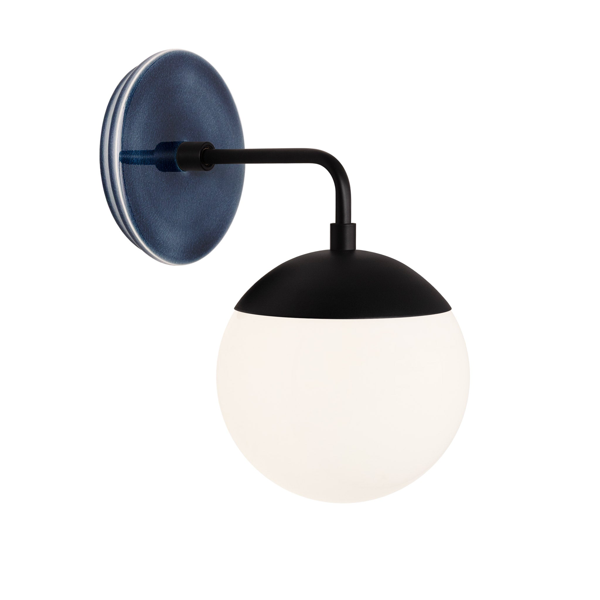 Alto Sconce 6” shown in Matte Black with an Indigo Blue Swift Ceramic Canopy
