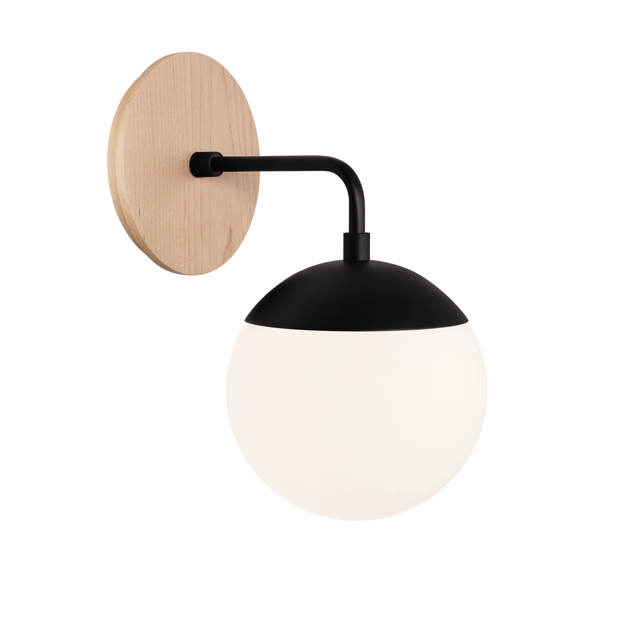 Alto Sconce 6” shown in Matte Black with a Maple Wood Canopy