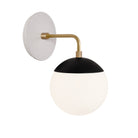 Alto Sconce 6” shown in Matte Black with Brass and a Brownstone White Swift Ceramic Canopy