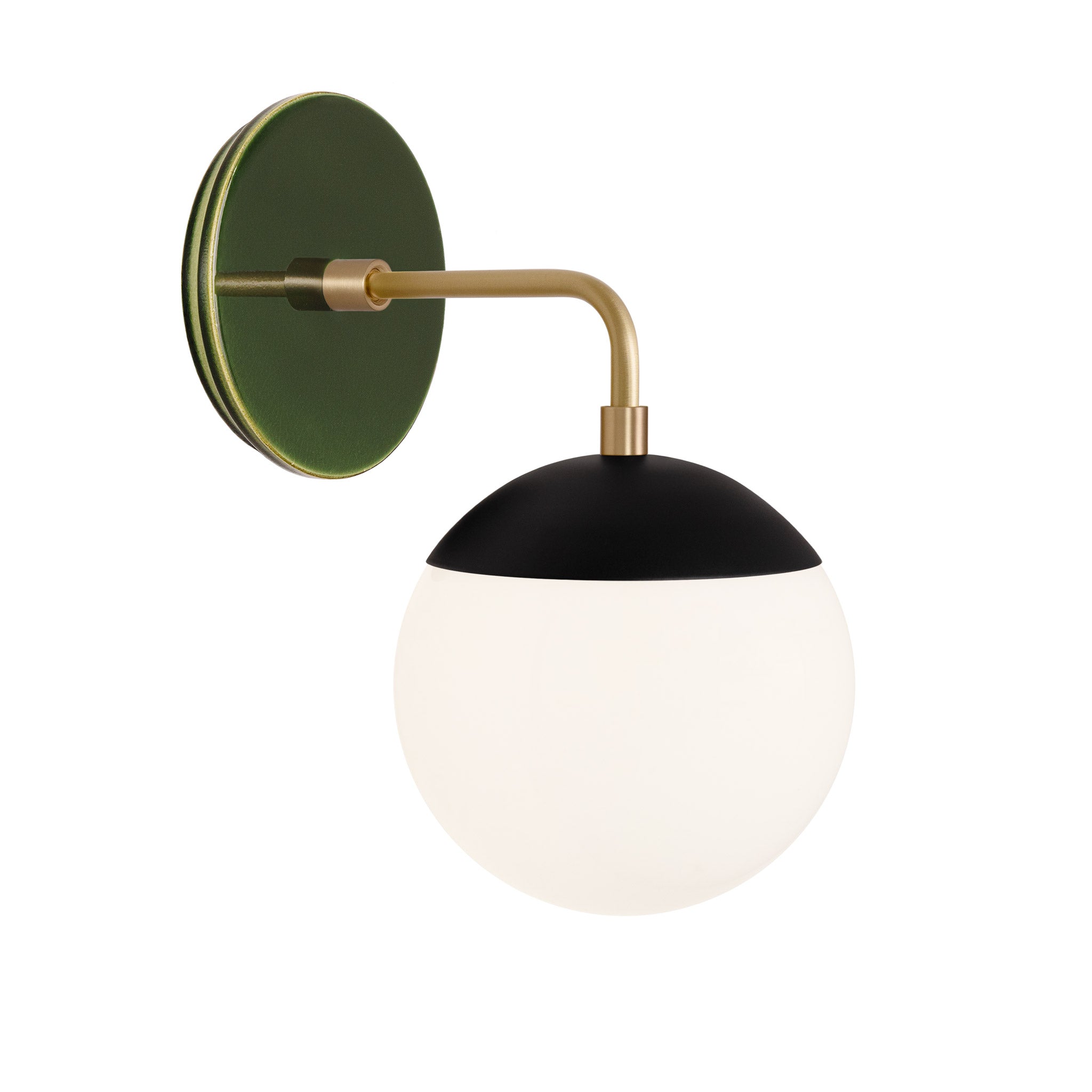Alto Sconce 6” shown in Matte Black with Brass and a Forest Green Swift Ceramic Canopy