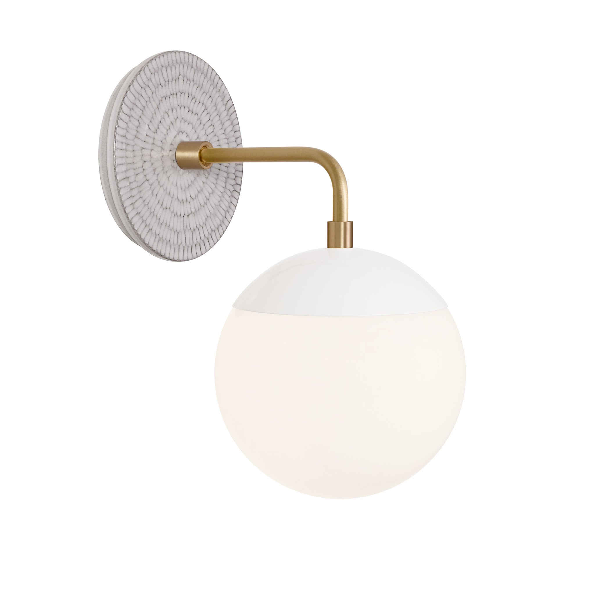 Alto Sconce 6” shown in White with Brass and a Brownstone White Sunflower Ceramic Canopy