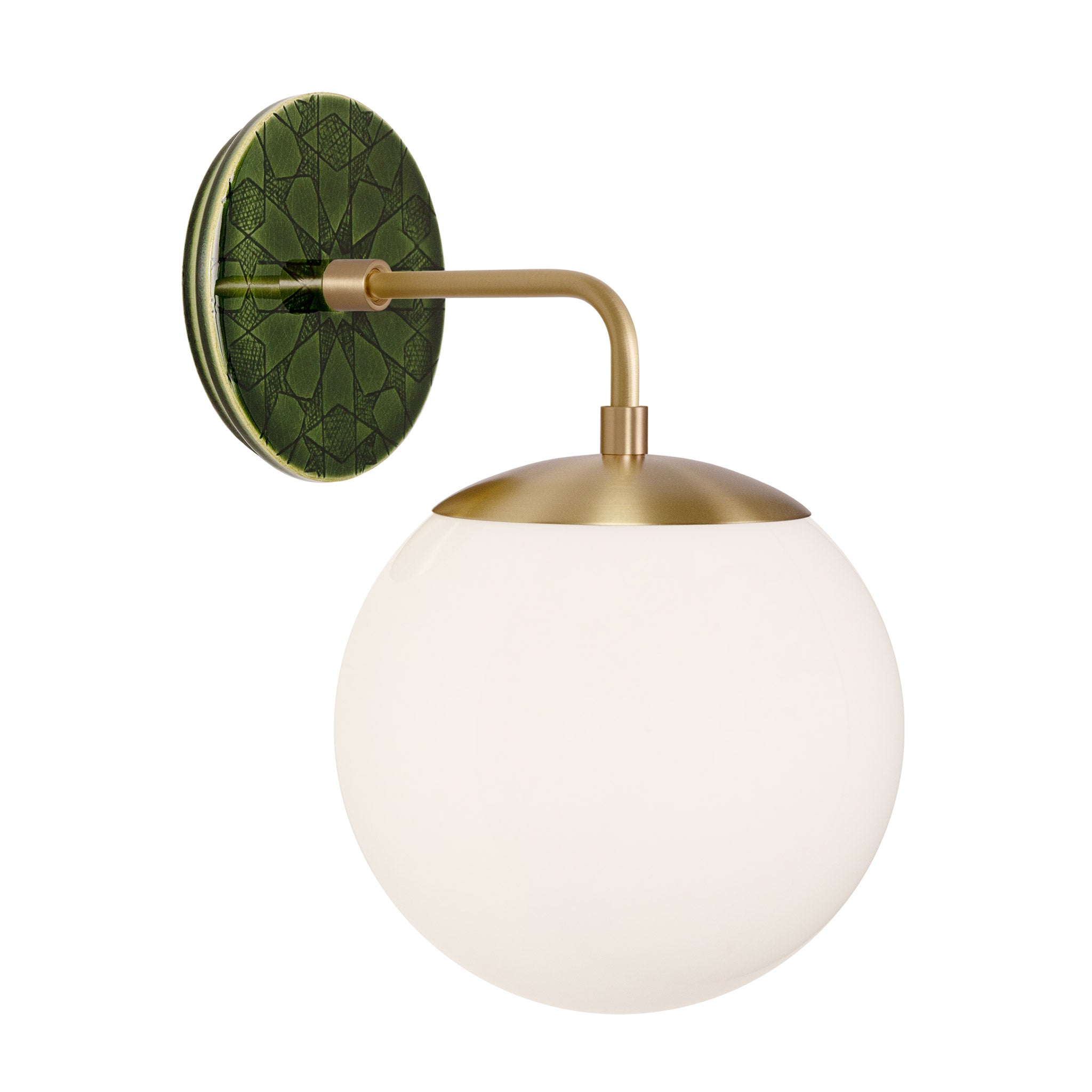 Alto Sconce 8” shown in Brass with a Forest Green Star Ceramic Canopy