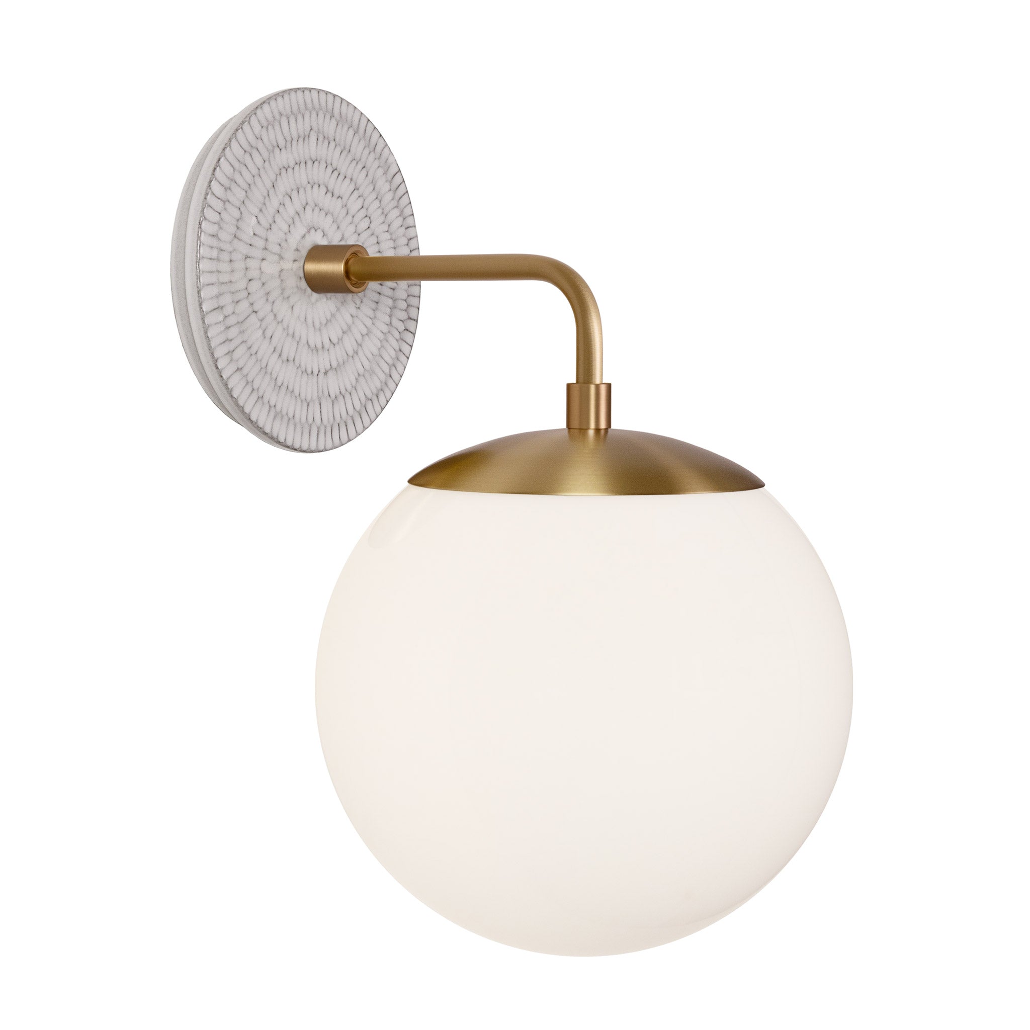 Alto Sconce 8” shown in Heirloom Brass with a Brownstone White Sunflower Ceramic Canopy