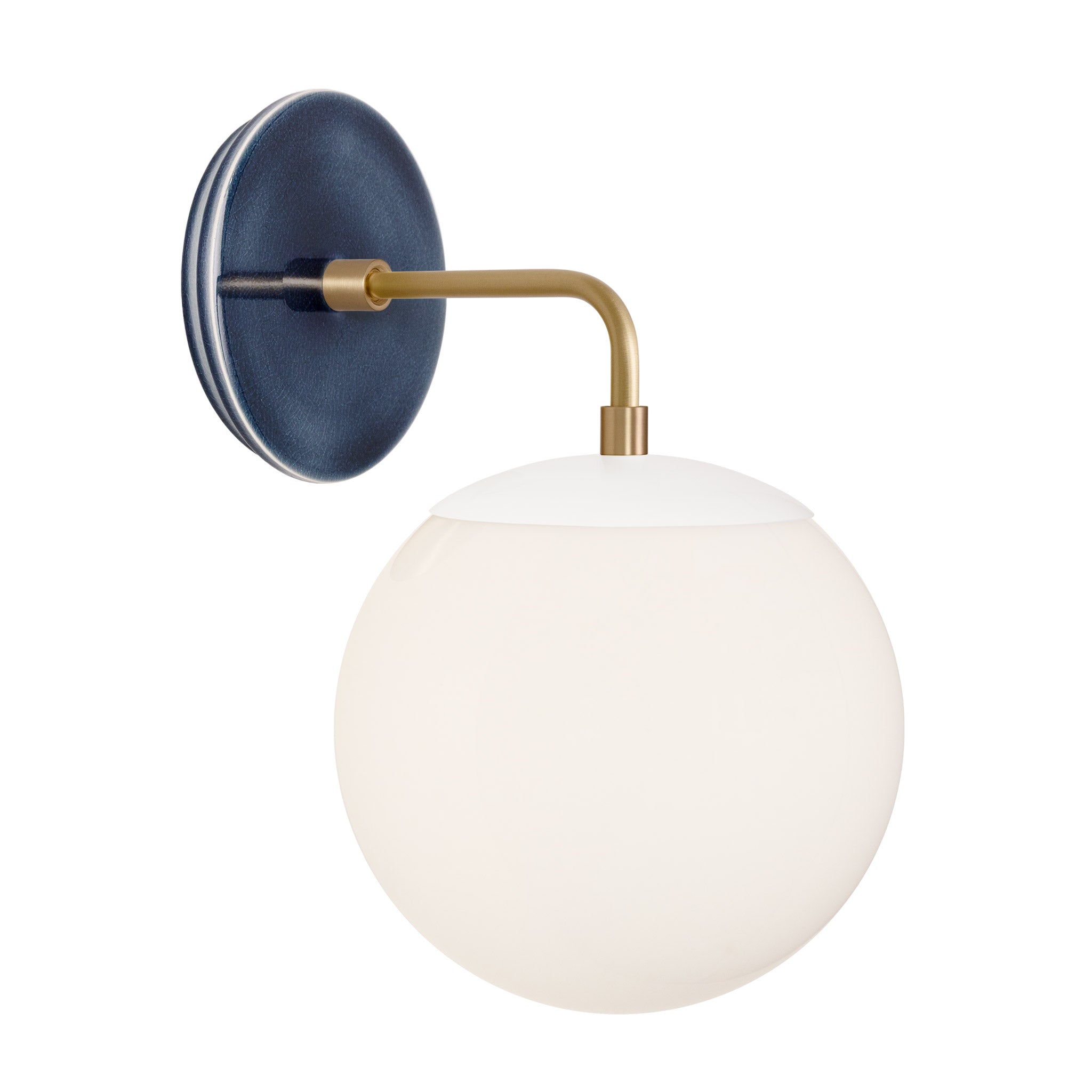 Alto Sconce 8” shown in White with Brass and an Indigo Blue Swift Ceramic Canopy