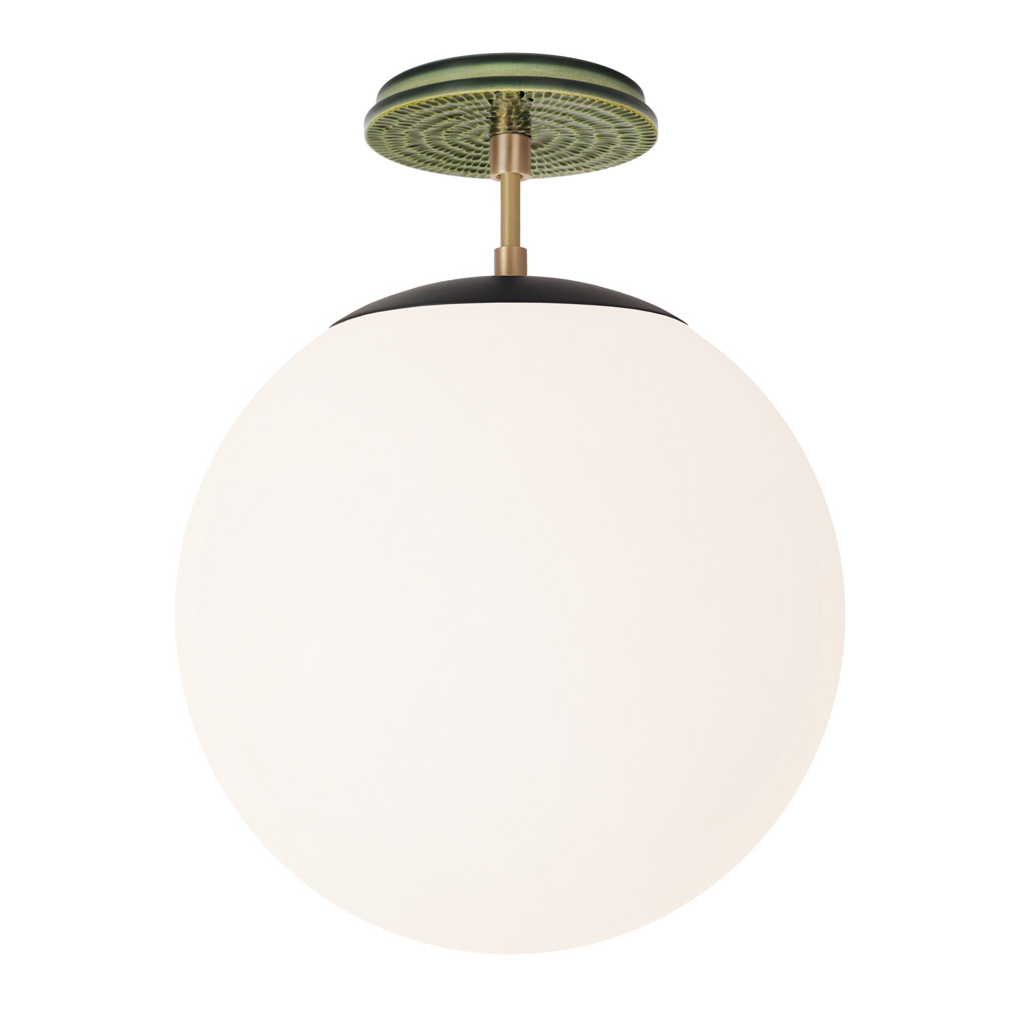 Alto Surface 12” shown in Matte Black with Brass and a Forest Green Sunflower Ceramic Canopy