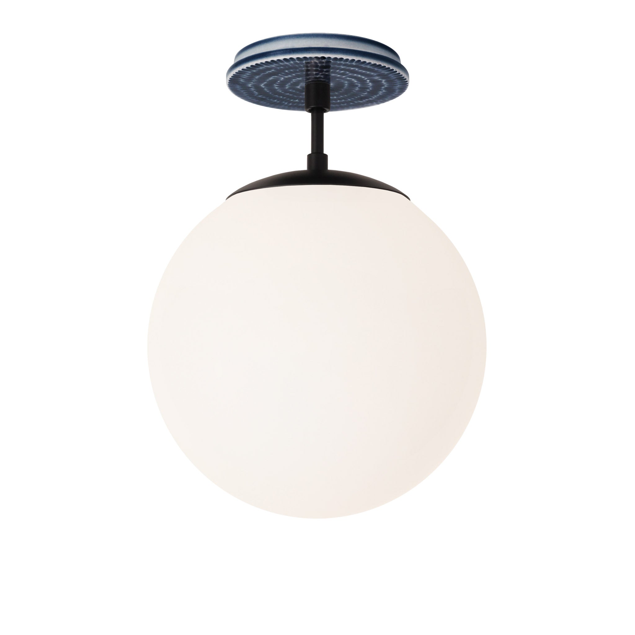 Alto Surface 10” shown in Matte Black with an Indigo Blue Sunflower Ceramic Canopy